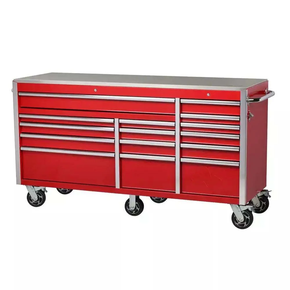Heavy-Duty 72 in. W x 24 in. D 15-Drawer Tool Chest  Stainless Steel Top and Dual Locks Mobile Workbench