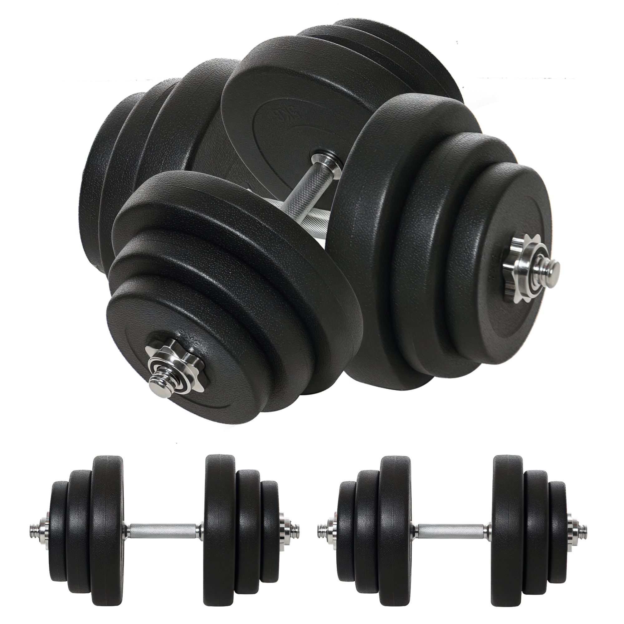 HOMCOM Kurzhantel-Set 40 kg, 2 Metallgriffe, 12 Hantelscheiben, bodenschonend, schwarz