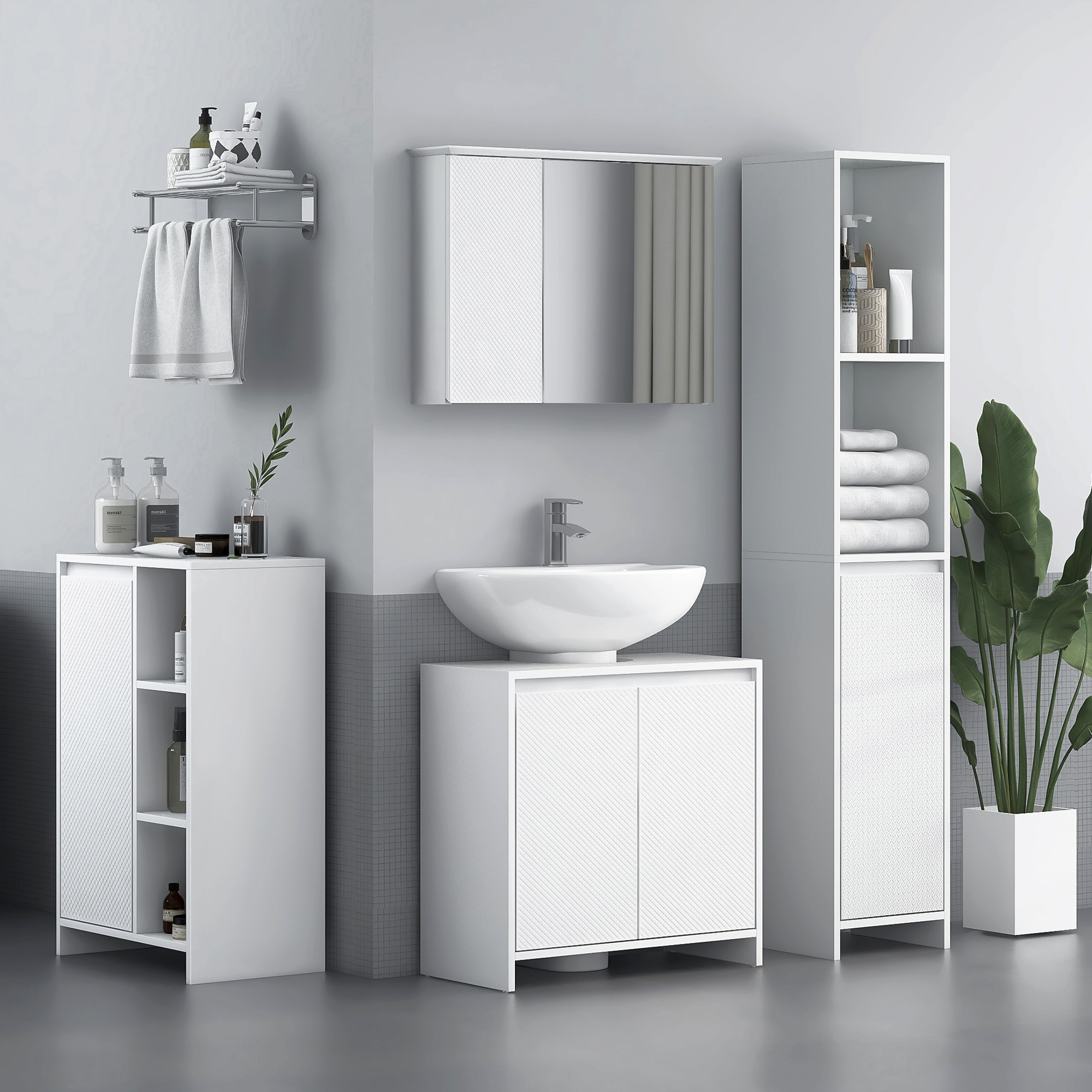 HOMCOM Waschtischunterschrank 2 Türen mit verstellbarem Regal Aufbewahrungsschrank für Waschbecken 60 B x 30 T x 60 H cm Weiß