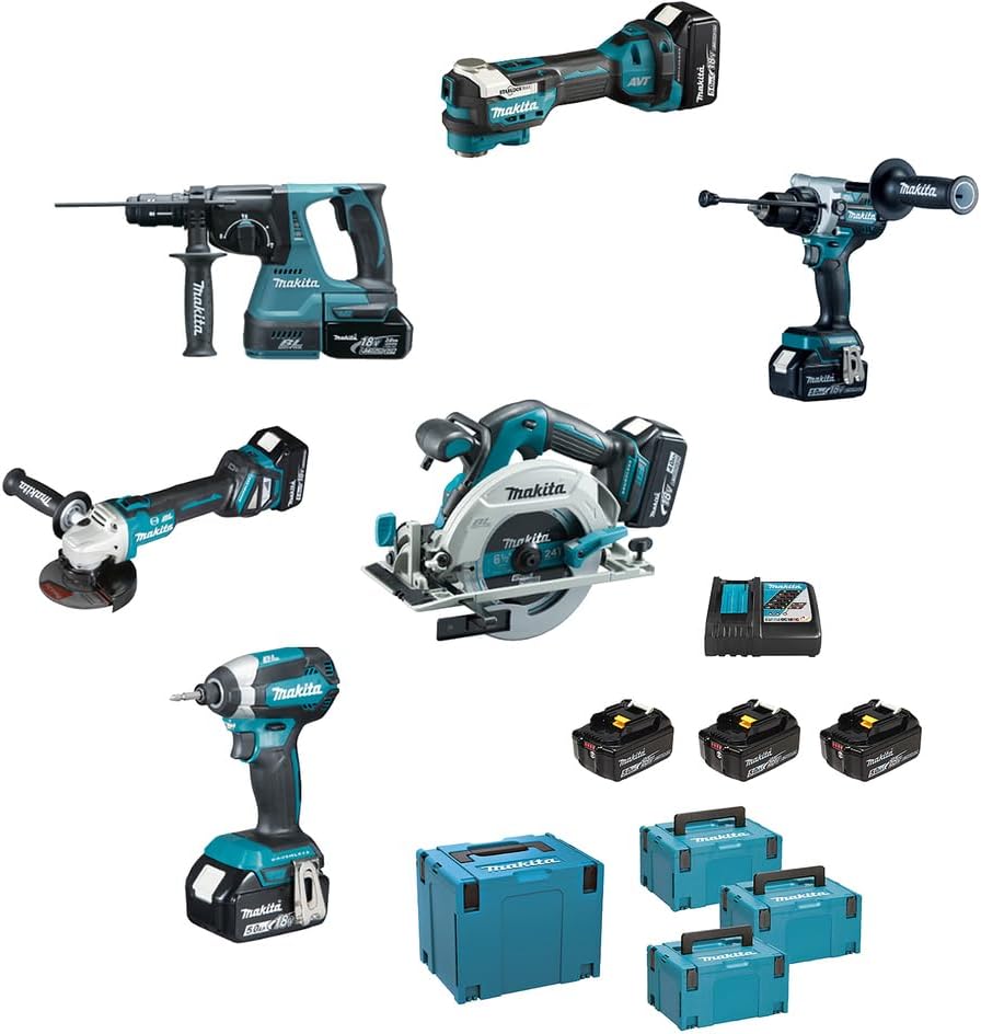 Makita Elektrowerkzeug, 5 Ah, 18 V, Schwarz/Blau, Combo Kit DLX6126JX1
