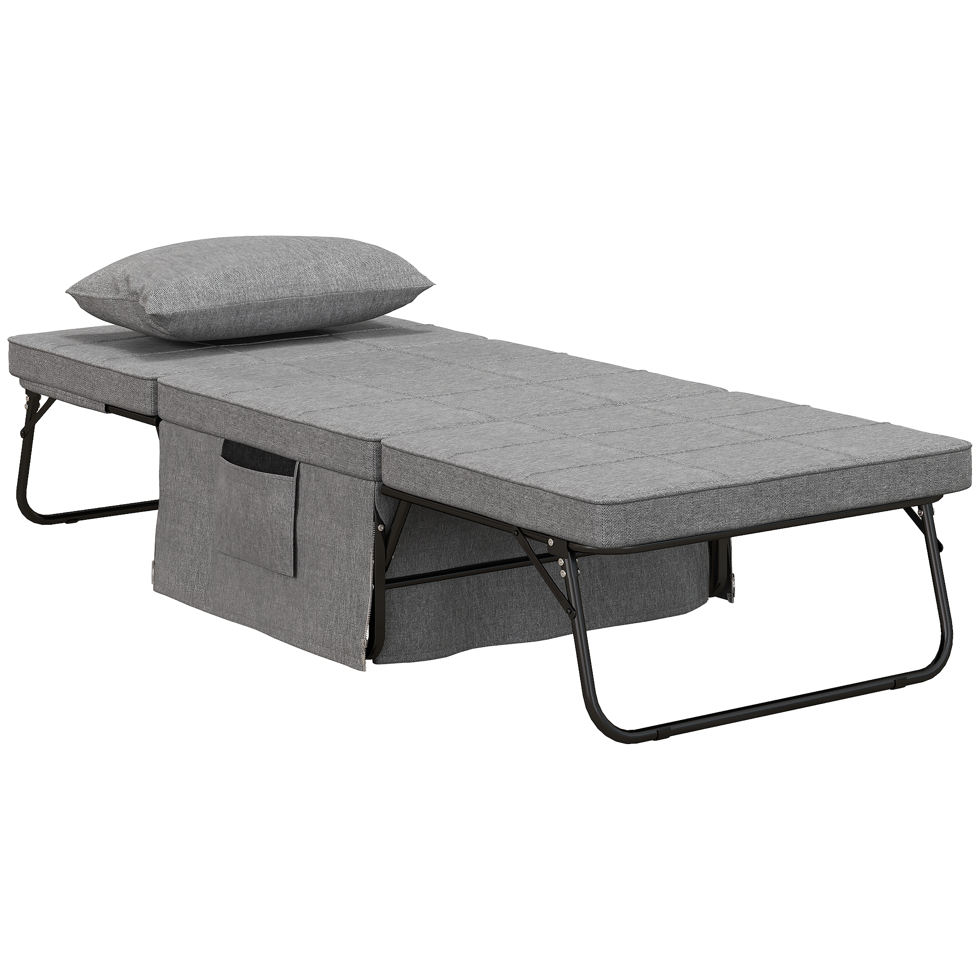 HOMCOM 4-in-1 Klappbett, Gästebett, höhenverstellbar, Matratze, Seitentaschen, Metallrahmen, grau, 188 x 75 x 38 cm