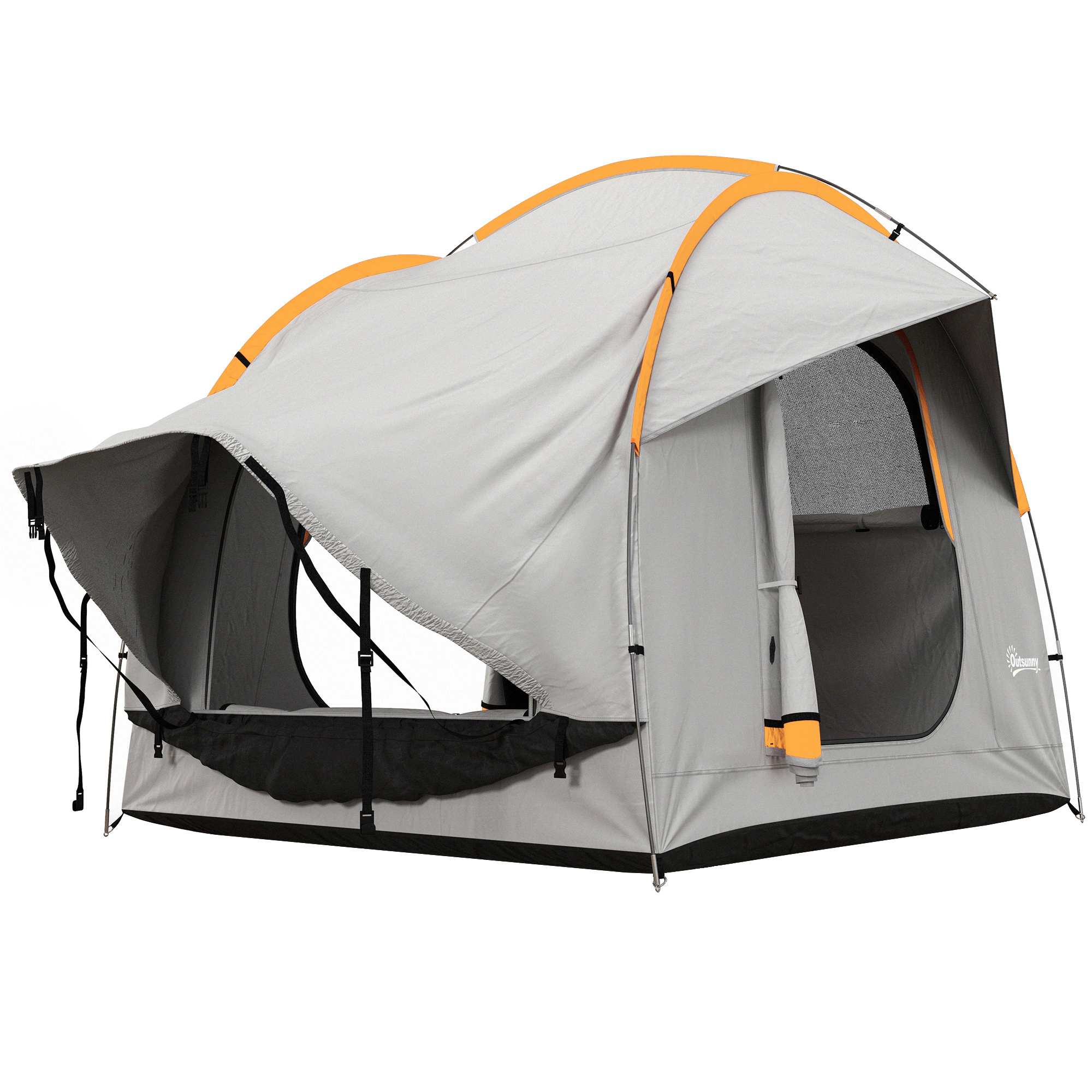 Outsunny Autozelt Campingzelt, 3 Türen, wetterbeständig, 239cm x 210cm x 210cm, Orange + Grau