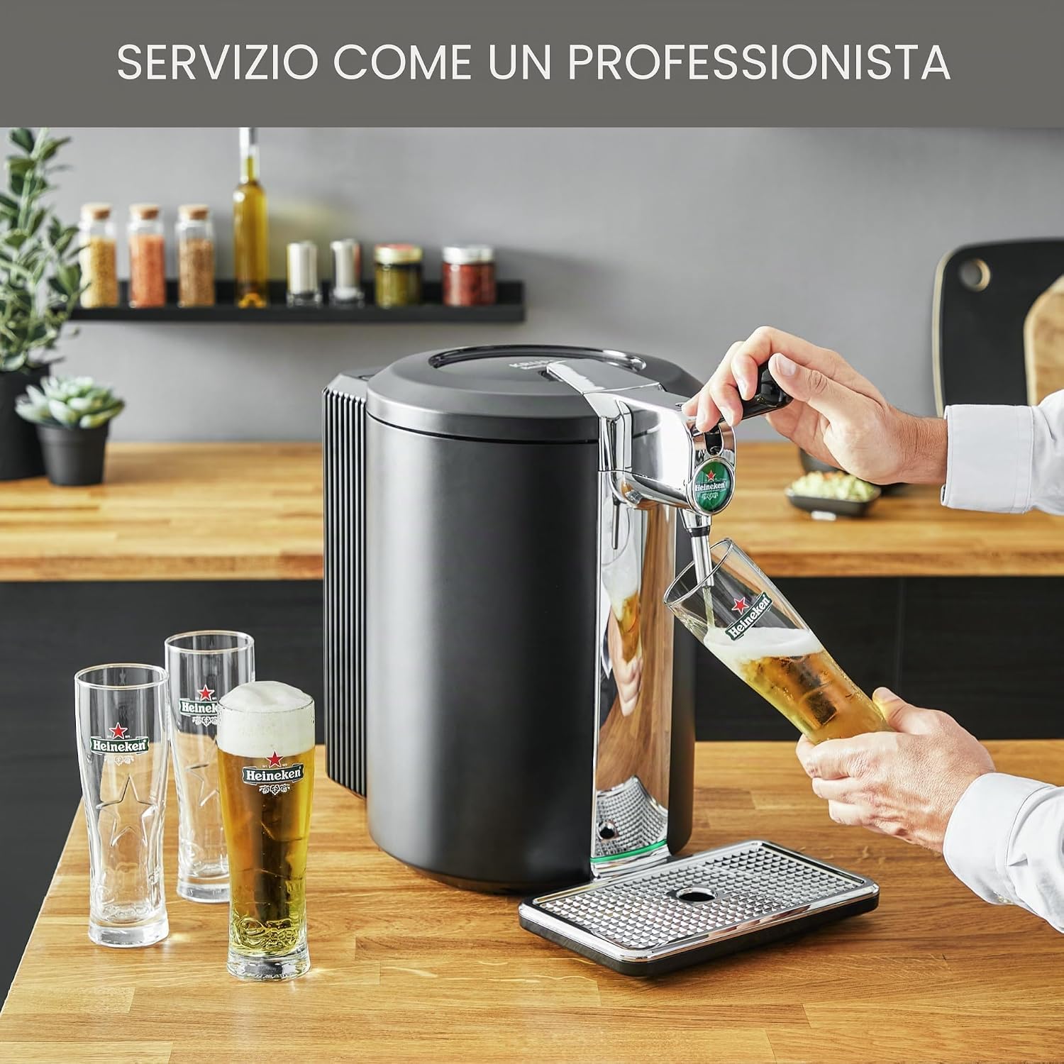Krups Beertender - Macchina per birra a pressione, fusti da 5 l, marca Heineken, indicatore luminoso, temperatura e schiuma perfette, birra fresca, facile installazione, compatta nera VB450E10