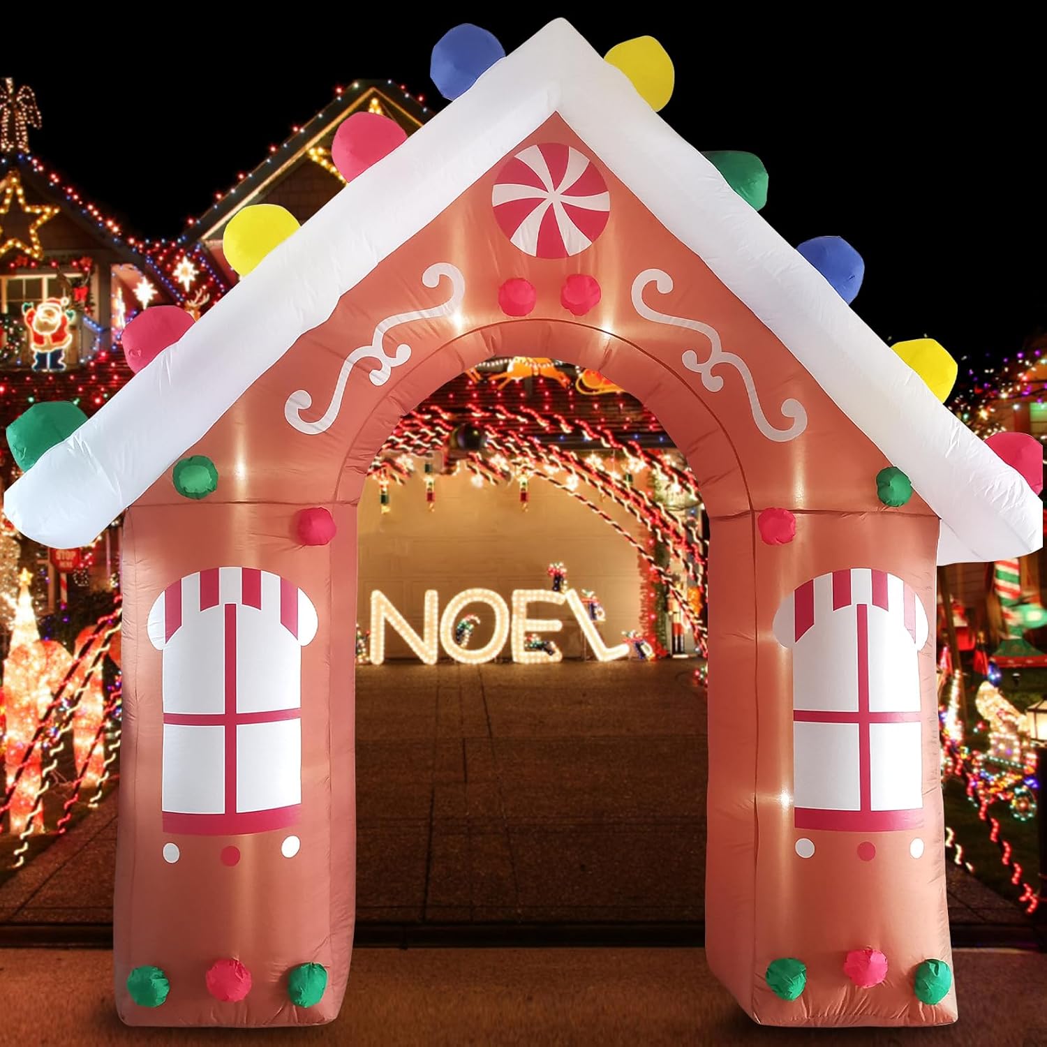 ZXSWONLY 10FT Christmas Inflatable Gingerbread House with LED Lights &ndash; Outdoor Holiday Decoration