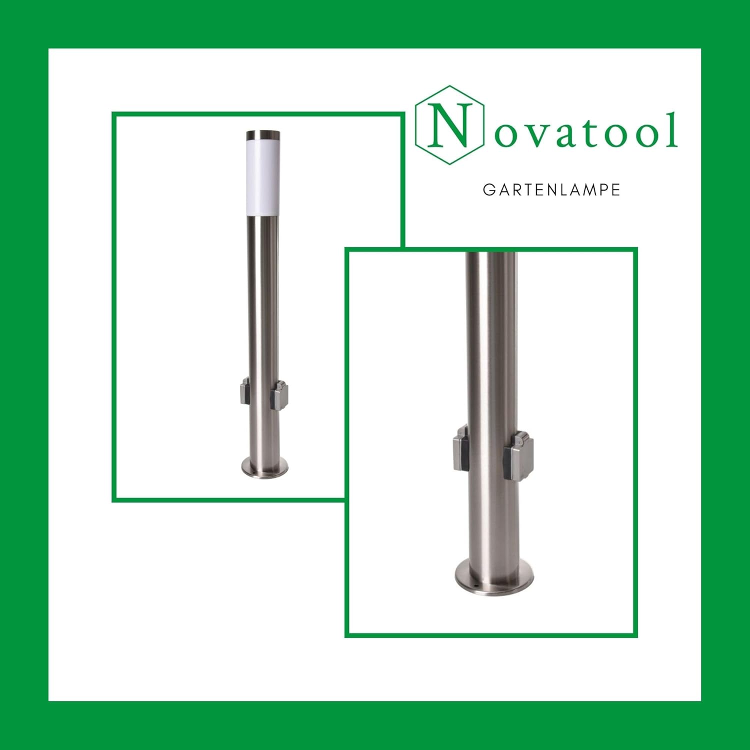 Novatool 4X Wegeleuchte I 80 cm I mit 2 Steckdosen I Edelstahl I IP44 I E27 Sockel I Wegebeleuchtung aussen Aussenleuchten Garten Standleuchte Terassenleuchte Gartenleuchte stehend Terrassenlampe