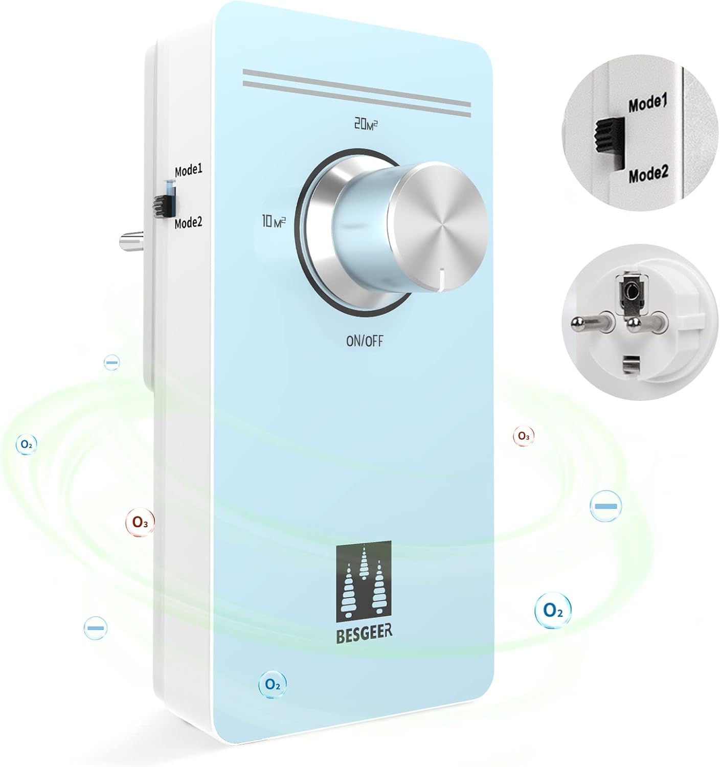 Spessn Ozone Generator Air Purifier Odour Sterilizer for Rooms, Bathrooms, Pets, Formaldehyde and Odour - Silver