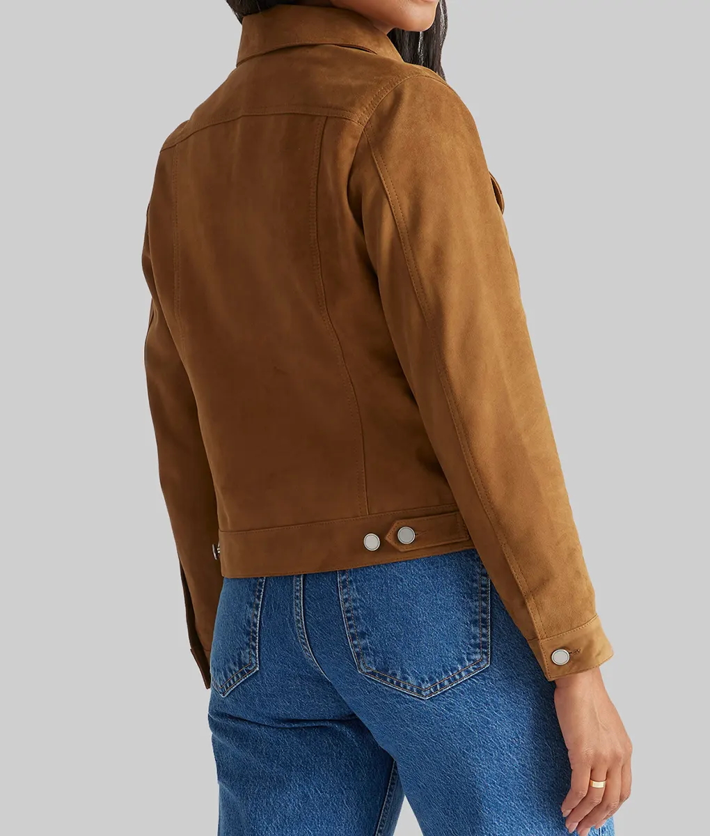 Olivia Brown Suede Trucker Jacket