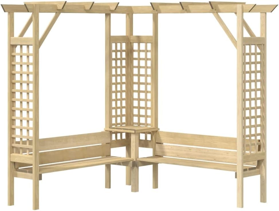 vidaXL Corner Pergola with Bench Bersò Bench Outdoor Garden Bench Furniture for Garden, Patio, Backyard, Pine Wood, Impregnated