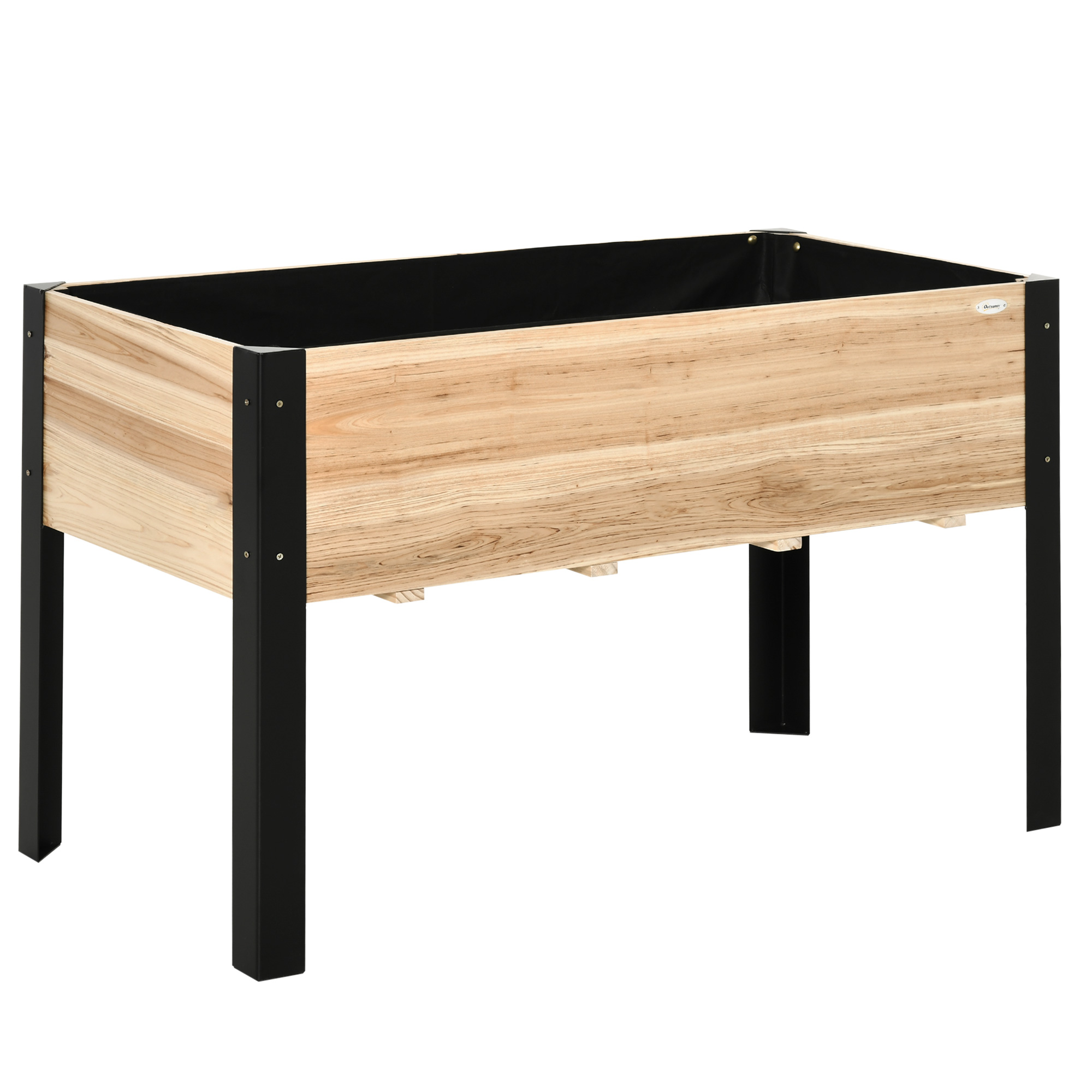 Outsunny Hochbeet Pflanzkasten Blumenkasten Blumentopf Kräuterbeet mit Vliesstoff Massivholz Stahl Natur+Schwarz 120 x 60 x 74 cm