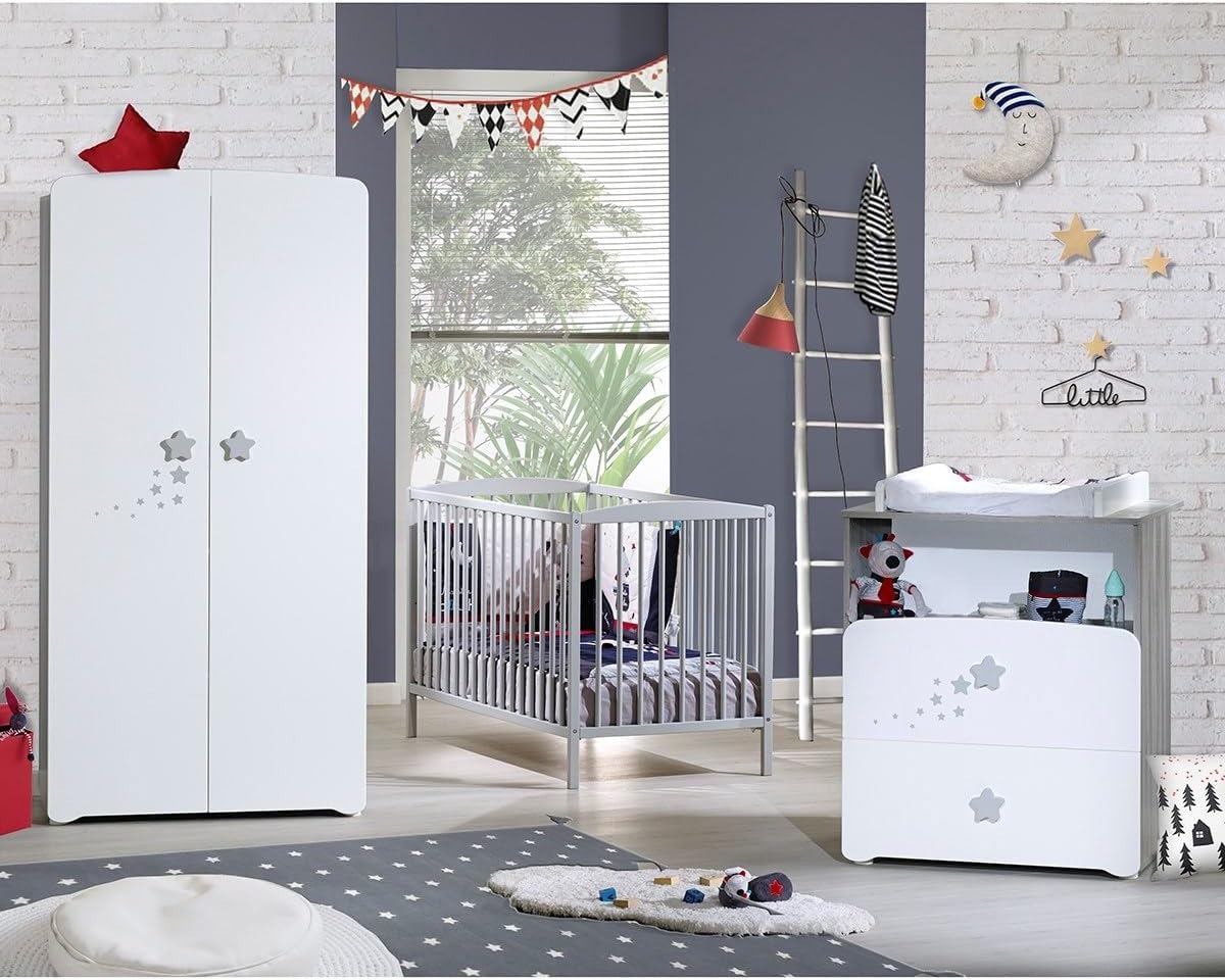 BabyPrice 2 Door Children's Wardrobe 175 x 85 x 56 cm, Wood, White