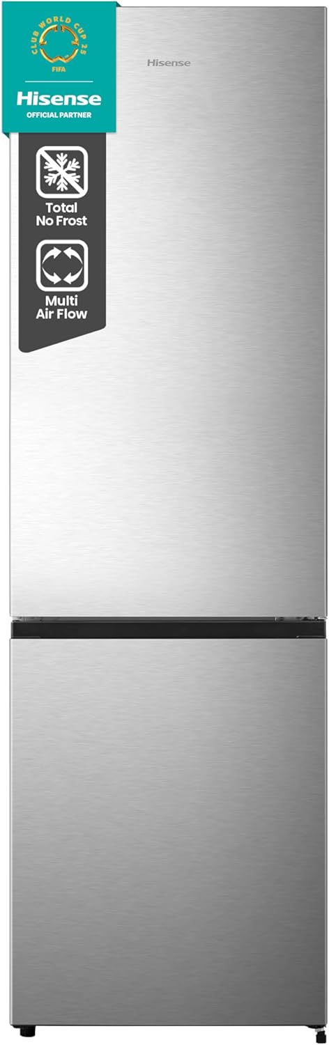Hisense RB329N4ACE Freestanding Combined Refrigerator, Total No Frost with Multiflow Ventilation, Inox Look, Height 180 cm, Net Capacity 255 L