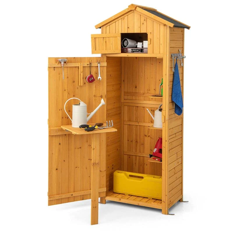 71Quot Tall Waterproof Wooden Outdoor Shed Garden Tool Storage Cabinet With Lockable Doors Amp Foldable Table - Durable Tools For Home Projects