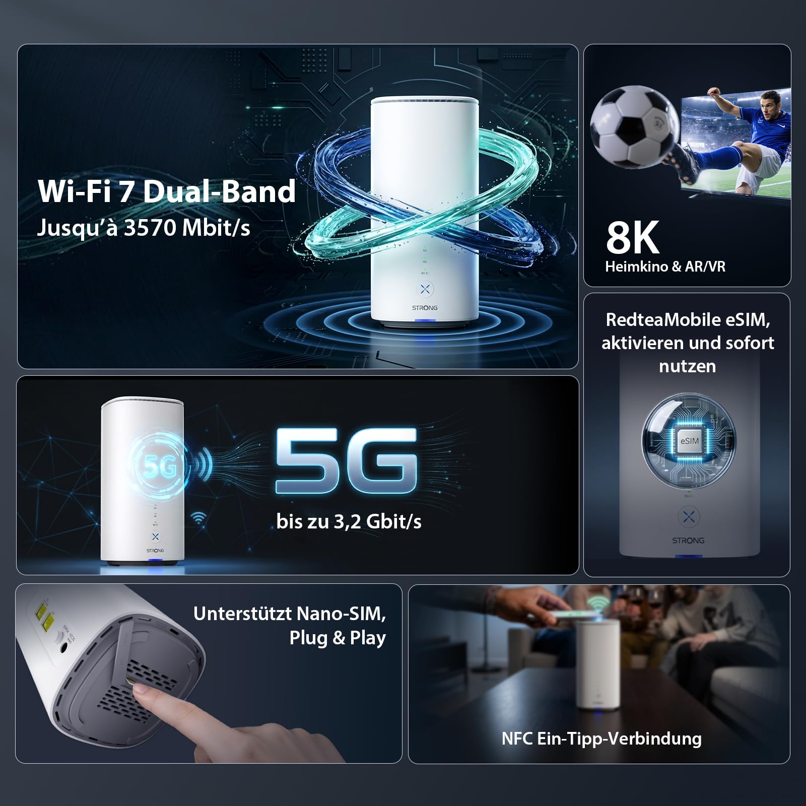 5G-Mobilfunkrouter AIRHOME1501 mit SIM-Kartensteckplatz WiFi 7 BE3600 Dualband bis zu 3,2 Gbit/s WAN Backup NFC WPA3