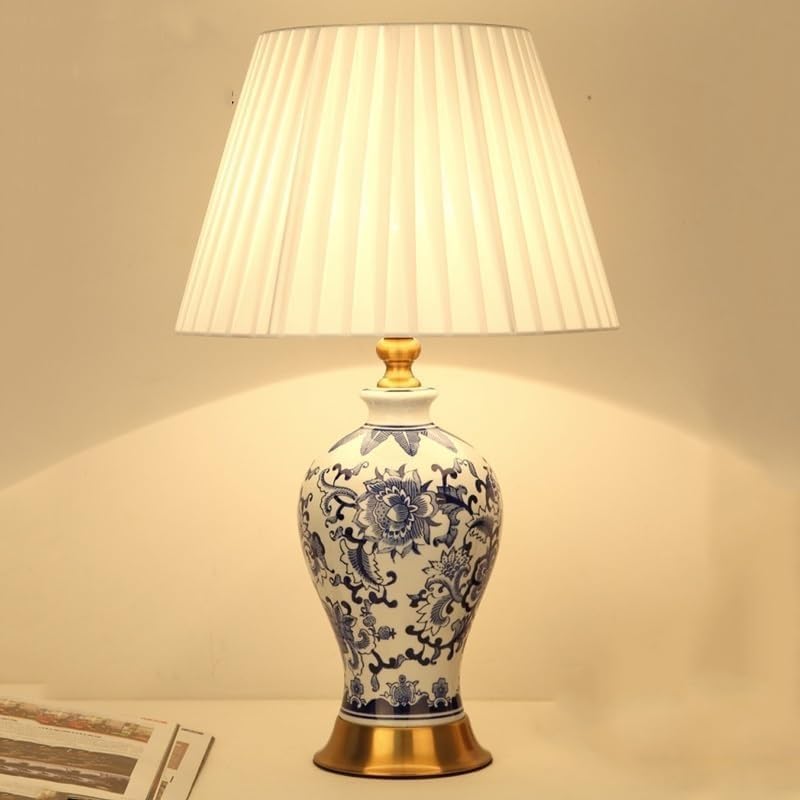 Fernbedienbare dimmbare Nachtlampe, Nachttischlamp Keramik-Tischlampe mit Stoff-Lampenschirm 53x33 Zentimeter 220V-240V