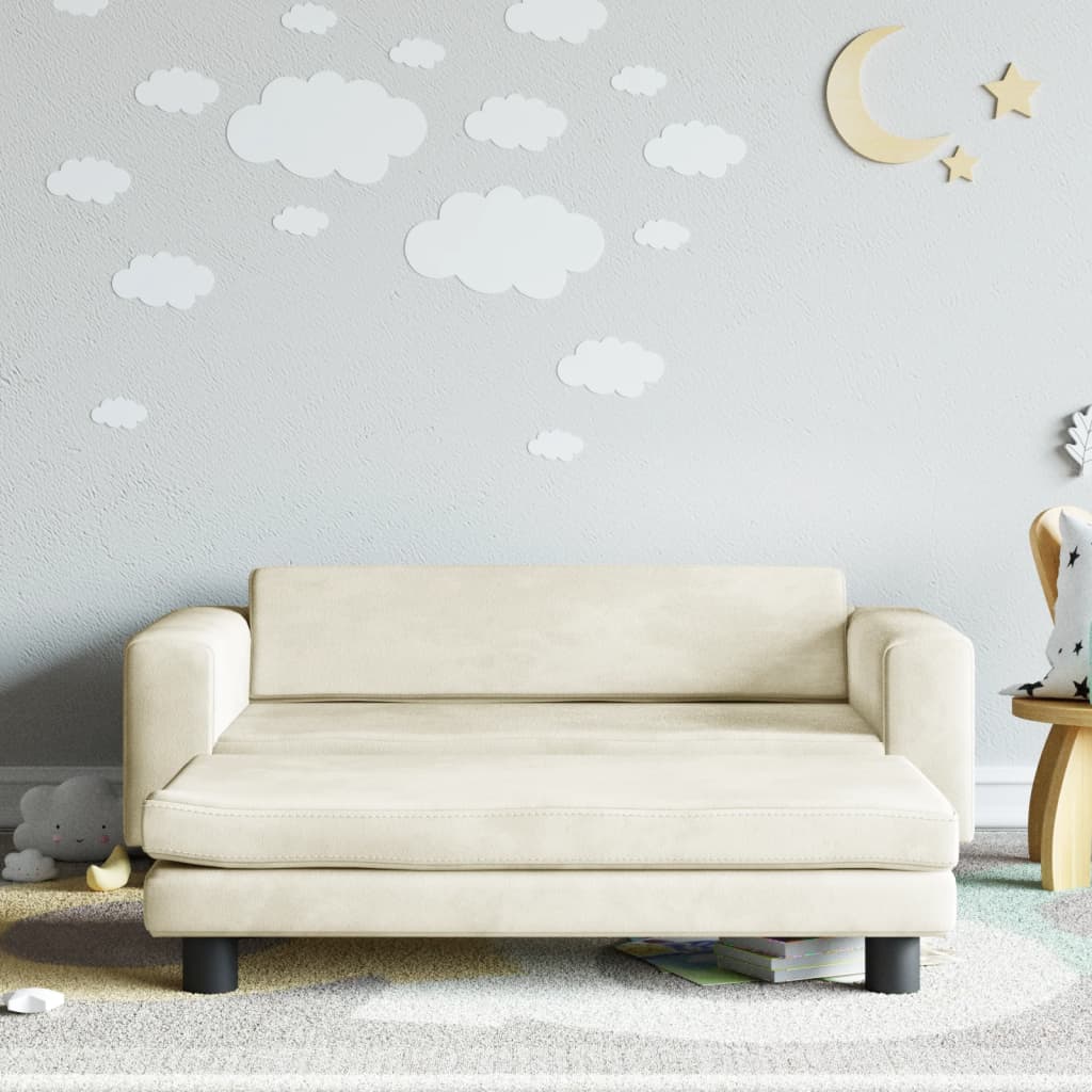 Divano per Bambini Crema in Velluto con Poggiapiedi 100x50x30 cm – Eleganza e Comfort