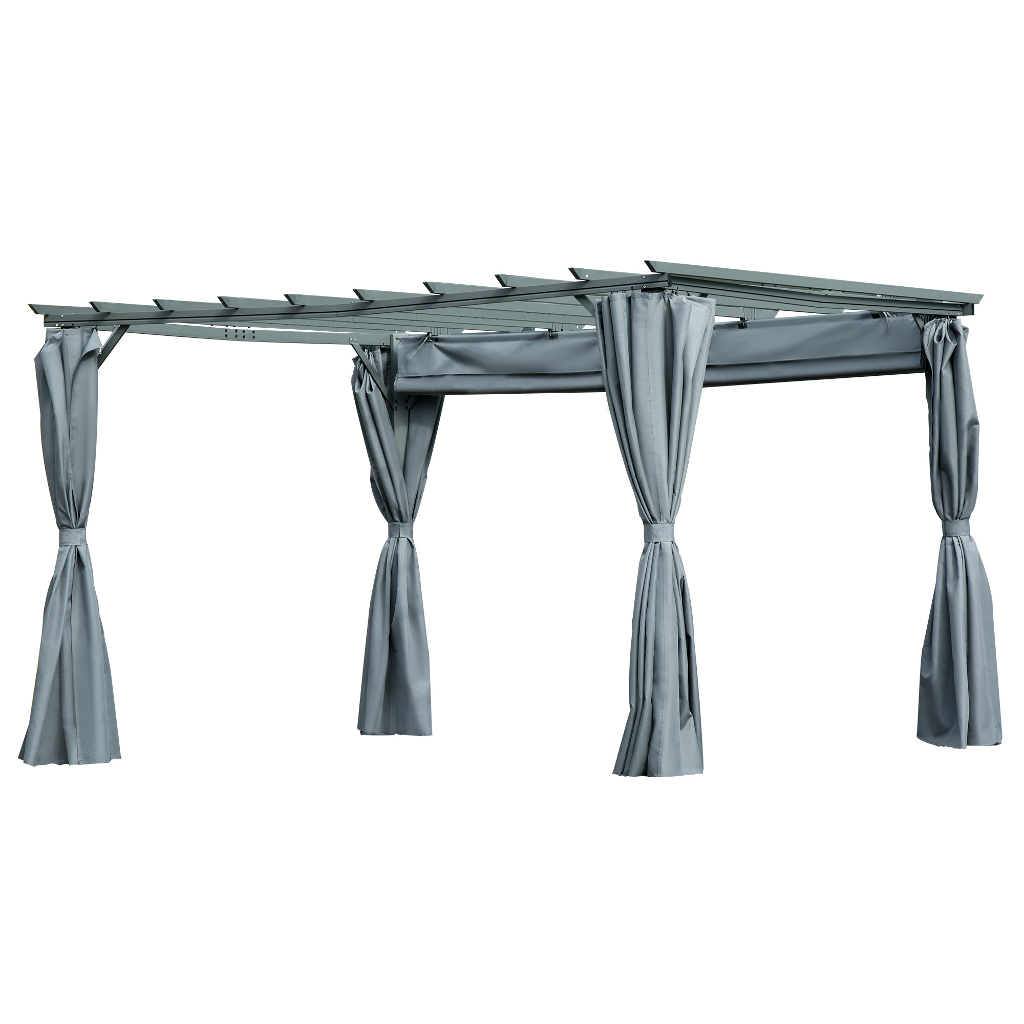 Outsunny Pergola-Pavillon mit einstellbarem Stoffdach witterungsbeständig wasserabweisend Sonnenschutz Polyester Stahl Grau 3,6 x 3 x 2,27 m