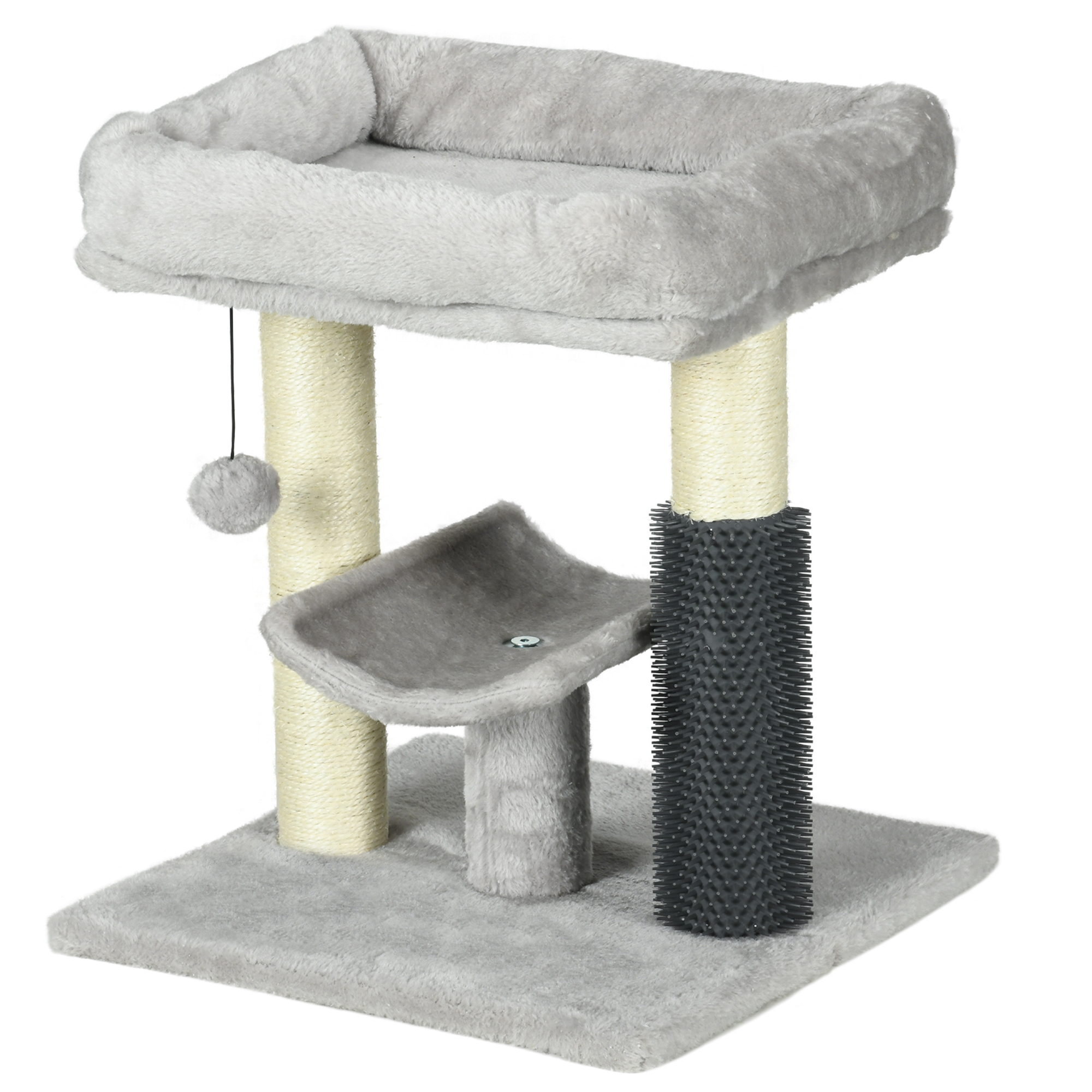 PawHut Kleiner Kratzbaum, Katzenbaum, Spielturm 48 cm Höhe, Sisalstamm Grau mit hängender Kugel Grau
