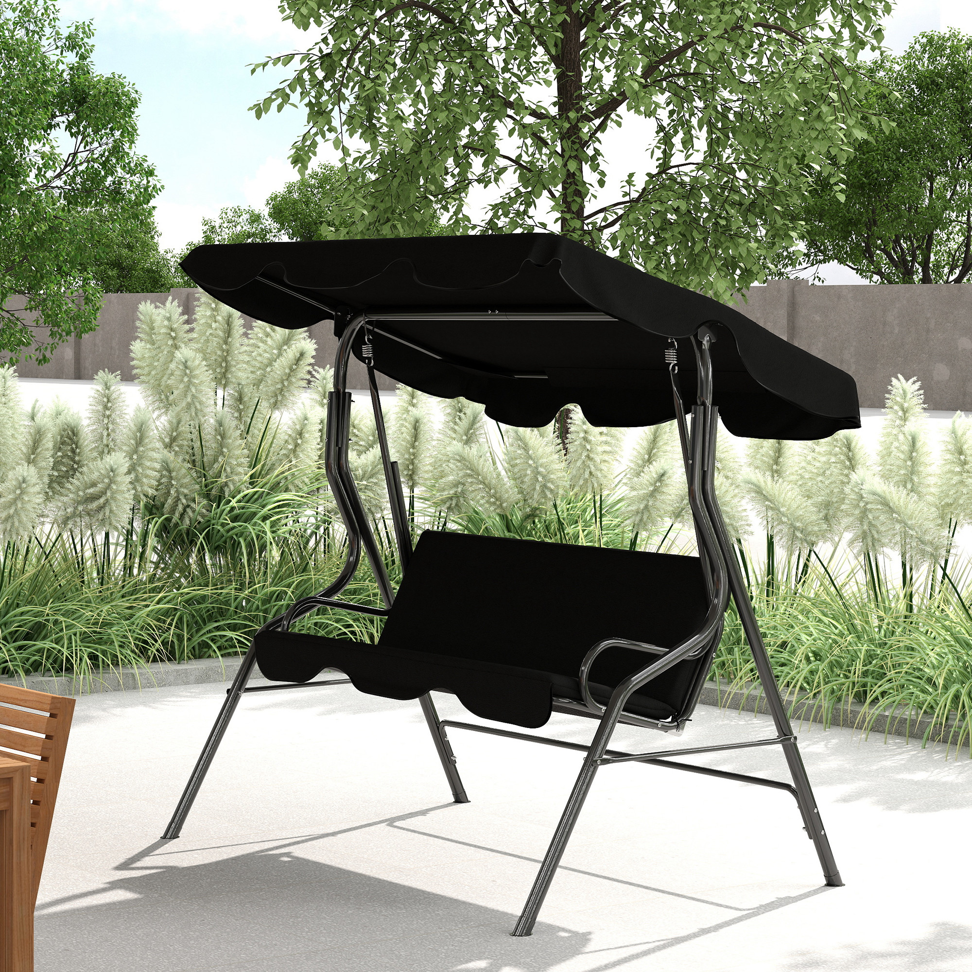 Outsunny Gartenwippe 3-Sitzer Toit imperméabilisé Inclinaison réglable Coussins Assise Dossier Schwarz