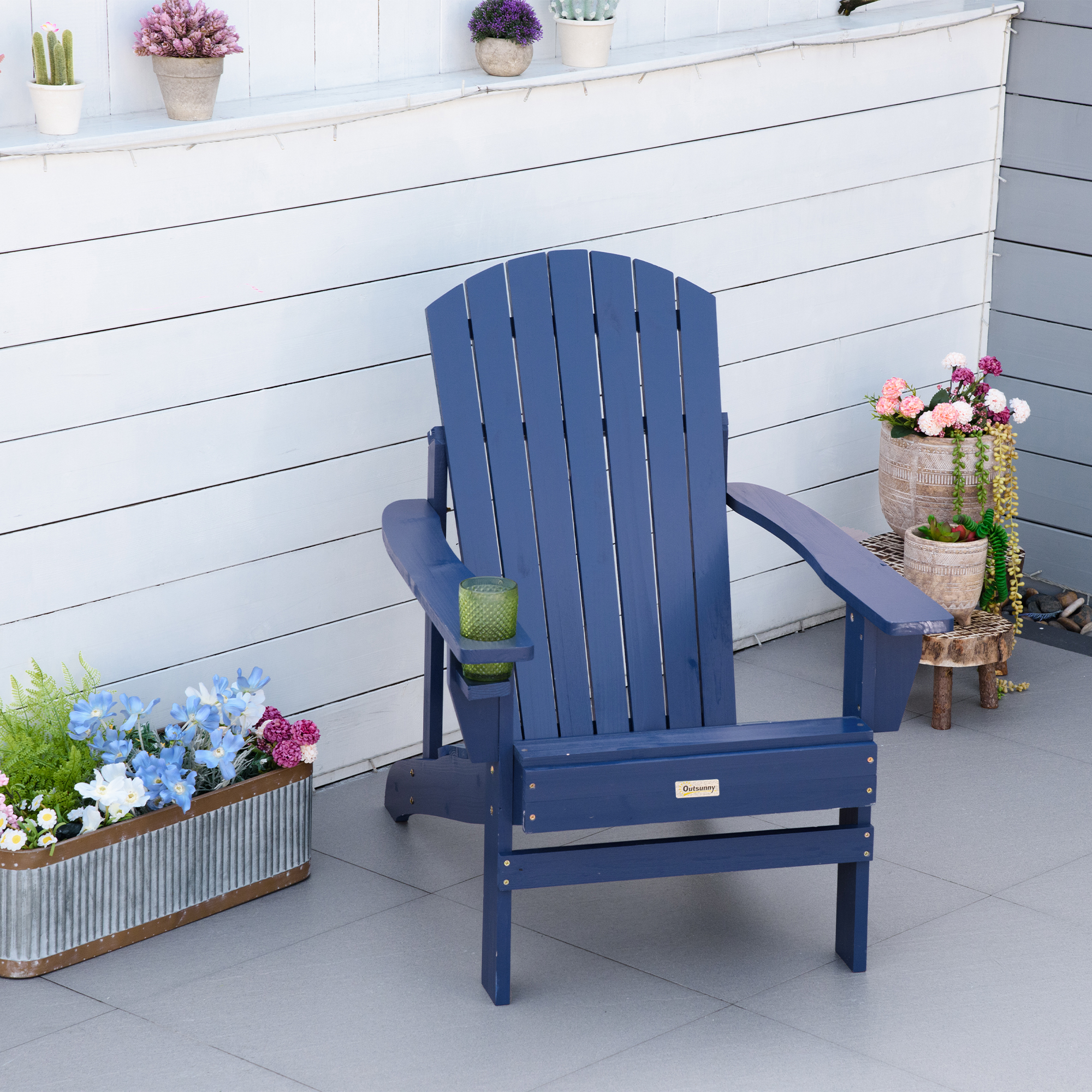 Outsunny Andirondack-Gartenstuhl Gartenstuhl Liegestuhl, verstellbare Rückenlehne, 72B x 94T x 93H cm, Blau