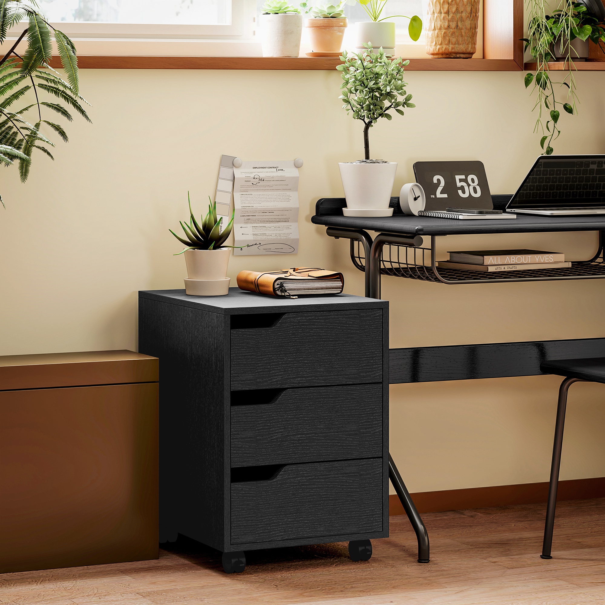 HOMCOM Rollcontainer für Büro, Rollcontainer mit 3 Schubladen, 40x50x57,5 cm, schwarz