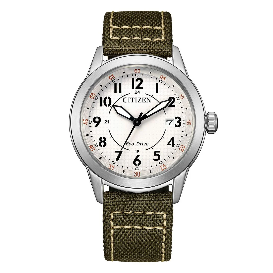 Orologio Citizen Field quadrante bianco cinturino in tessuto verde AW1870-08A