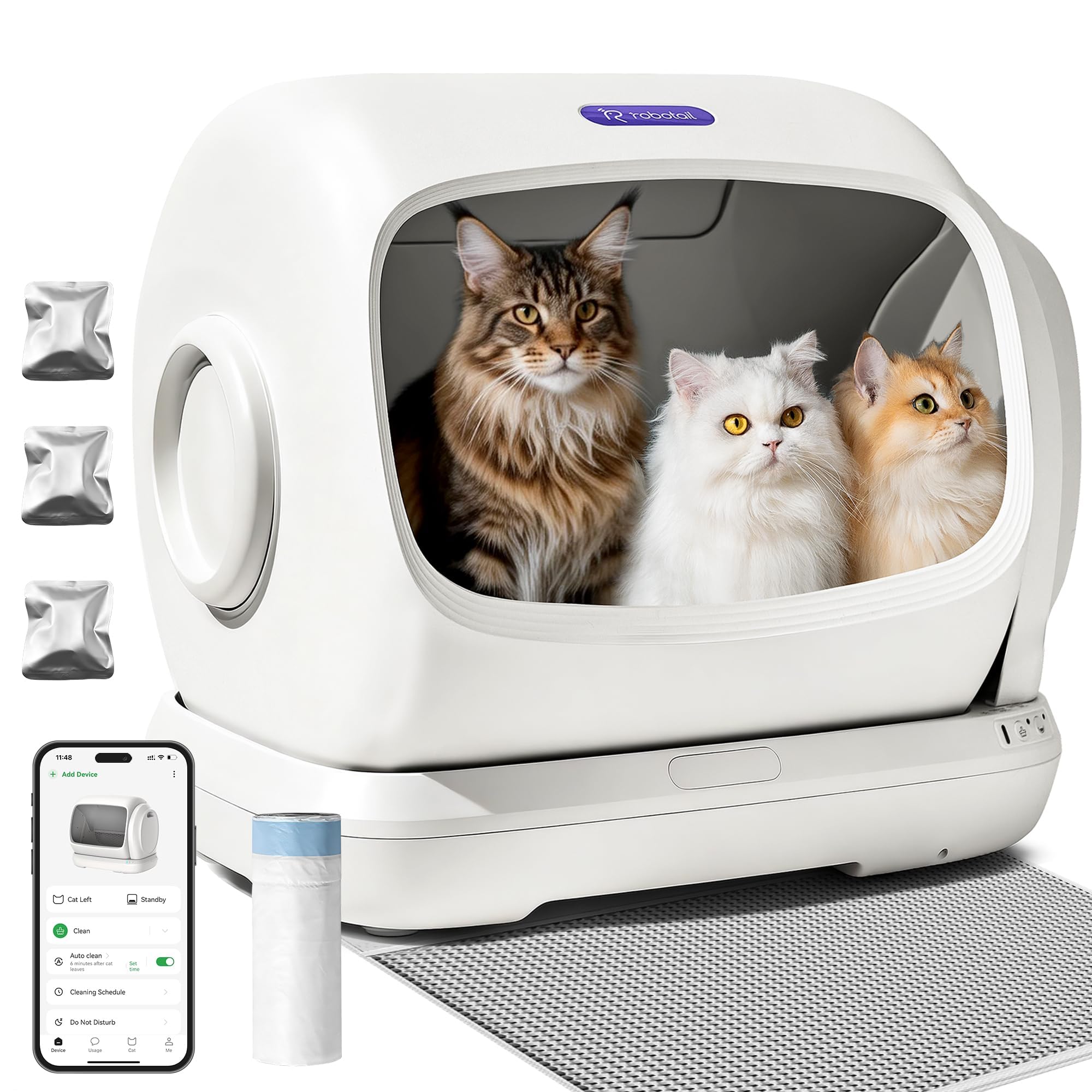 Selbstreinigendes Katzenklo XXXL 106 L automatisch für mehrere Katzen mit Streumatte