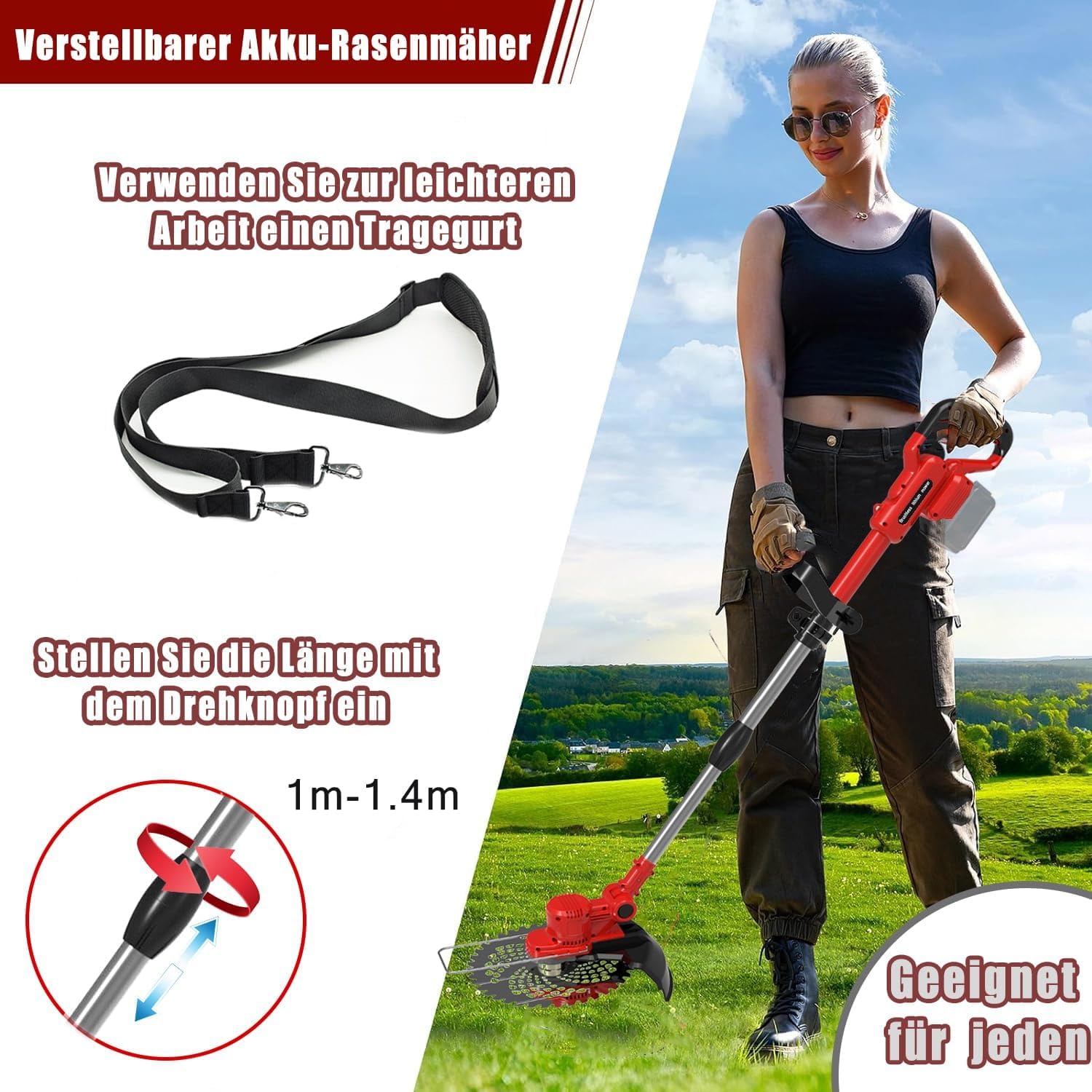 Akku Rasentrimmer für Makita-Akkus mit 5 Klingentypen Bürstenlose Rasentrimmer mit Unkrautbürste(ohne Akku) (Blue)