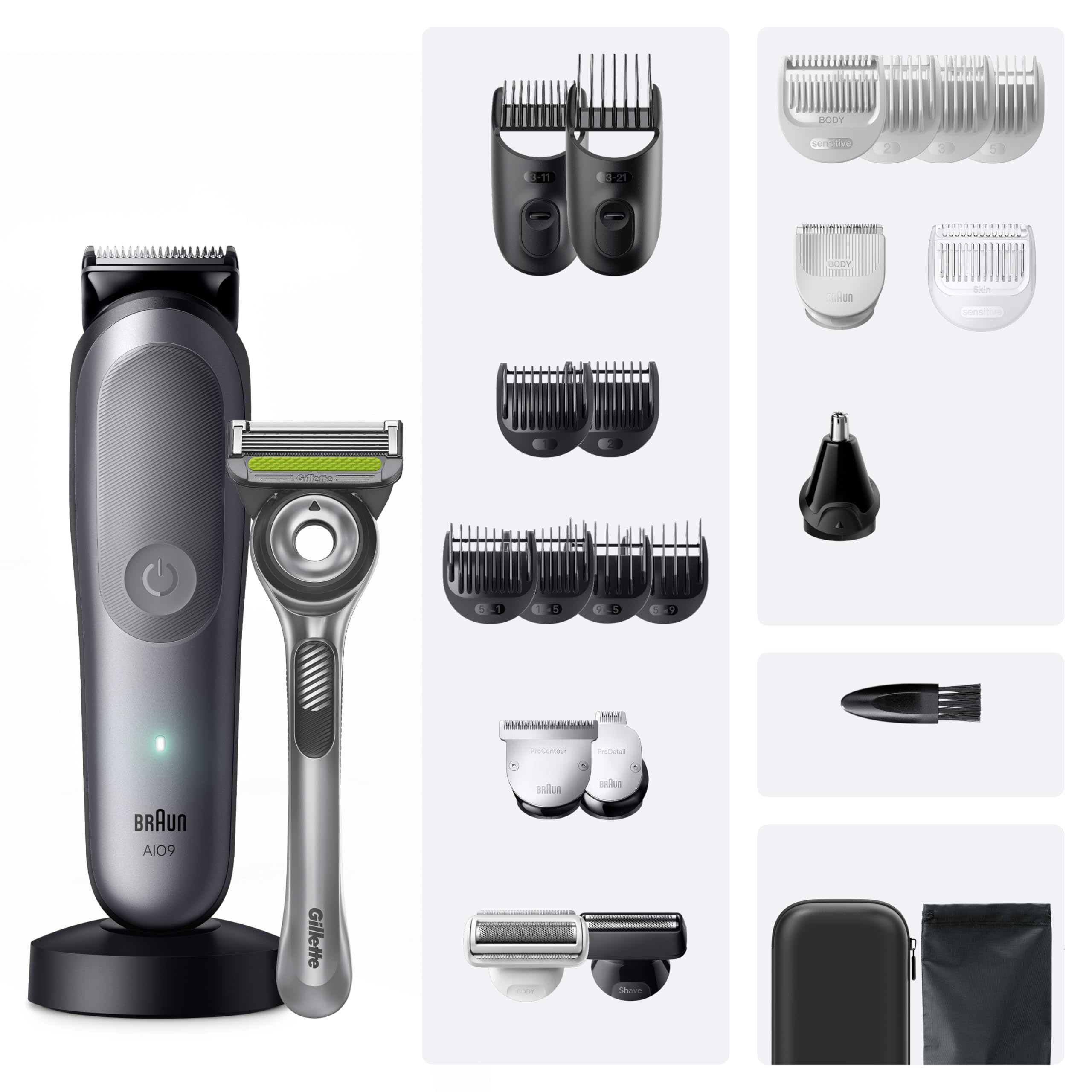 Multigroom All-in-One Series 9 Bart- und Haartrimmer AIO9565 mit 15 Kämmen und 6 Aufsätzen in Grau