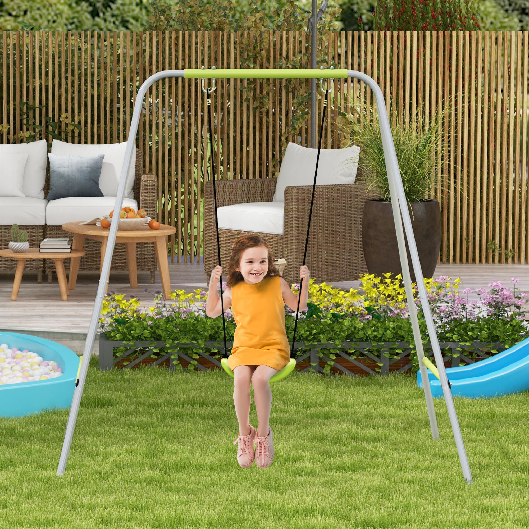 Outsunny Schaukel, 2-in-1 Schaukel für Babys mit 5-Punkt-Sicherheitsgurt, für den Innen- und Außenbereich, grün