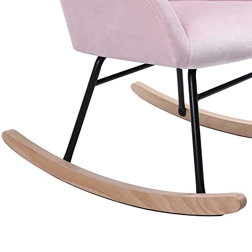 BAKAJI Poltrona Sedia a Dondolo Relax Casa Rivestimento in Tessuto Struttura Legno Imbottita Piedi in Metallo Base Dondonlante Legno Dimensione 60 x 78 x 78 cm Design Moderno Scandinavo (Rosa) : Casa e cucina