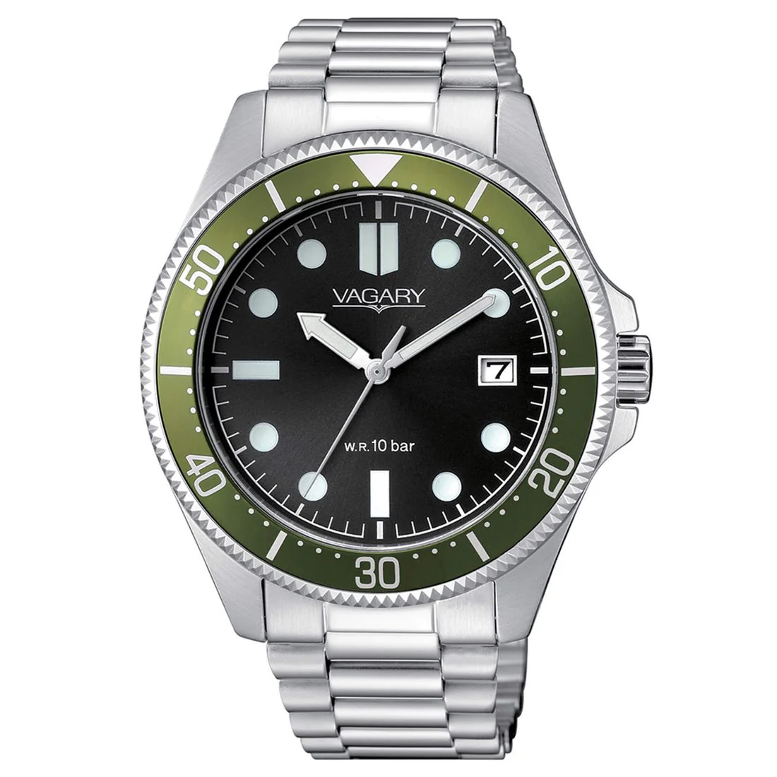 Orologio Vagary Aqua39 da uomo nero e verde in acciaio VD5-112-53
