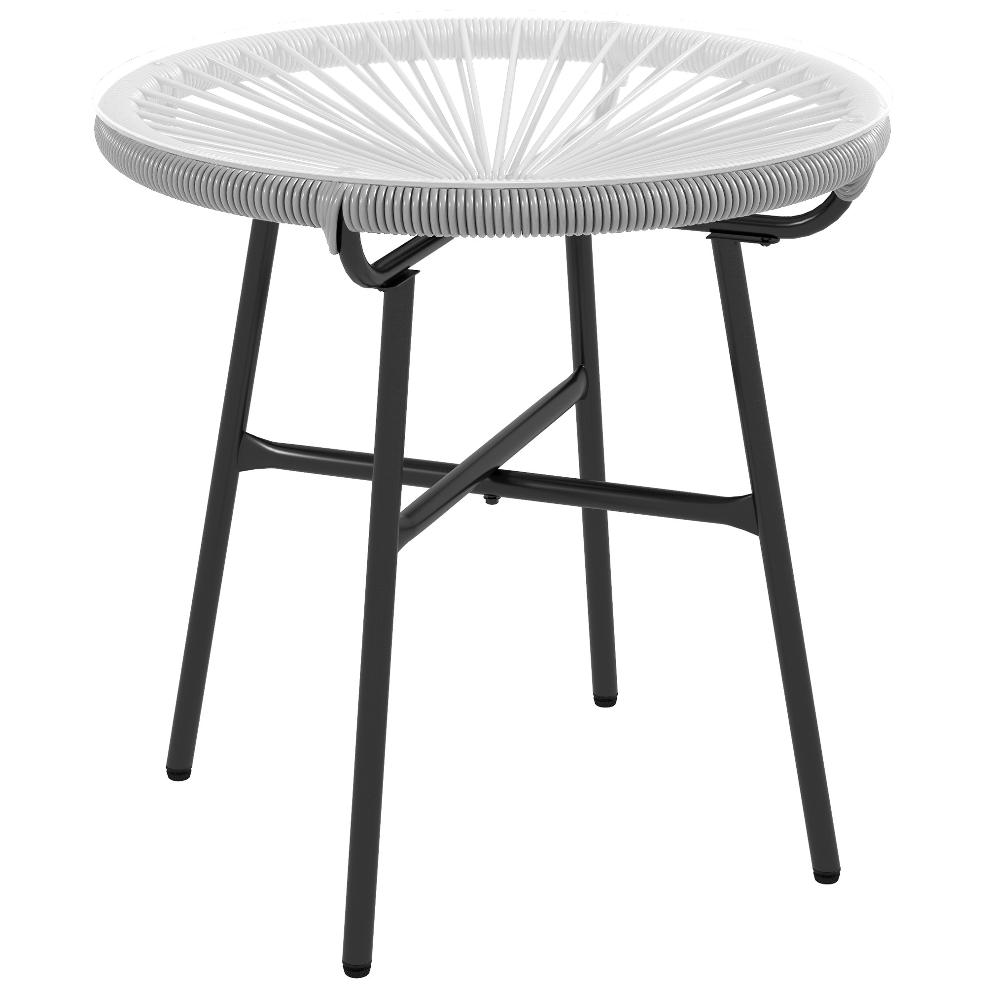 Outsunny Gartentisch Boho-Stil Outdoor Beistelltisch, PE-Rattan, gehärtetes Glas, wetterbeständig, 50 cm x 50 cm x 50 cm, Grau