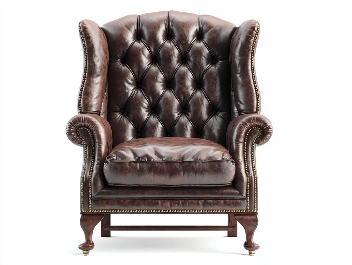 Ohrensessel-Leder-Holz-88x94x114 cm-Dunkelbraun-Klassischer Stil