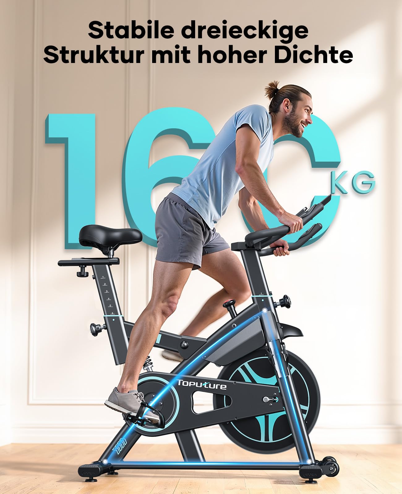 Heimtrainer Fahrrad mit Magnetwiderstand 15 kg Schwungrad App-Kompatibilität Herzfrequenzmessung LCD-Display bis 160 kg