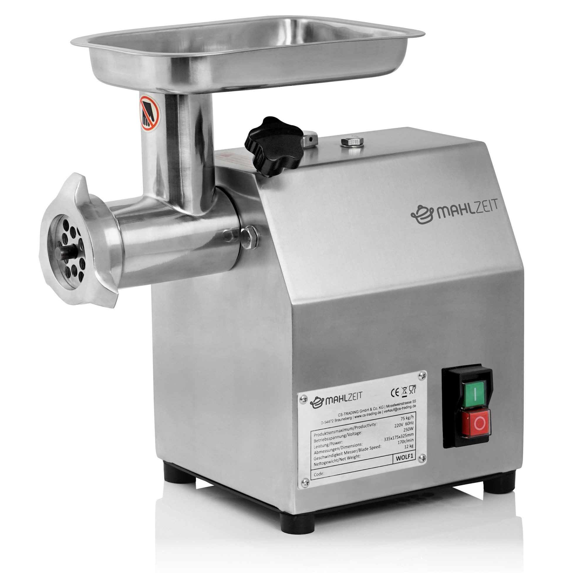 Fleischwolf Profi Edelstahl Fleischwolf elektrisch, 250W - 75kg/h, Wurstfüller