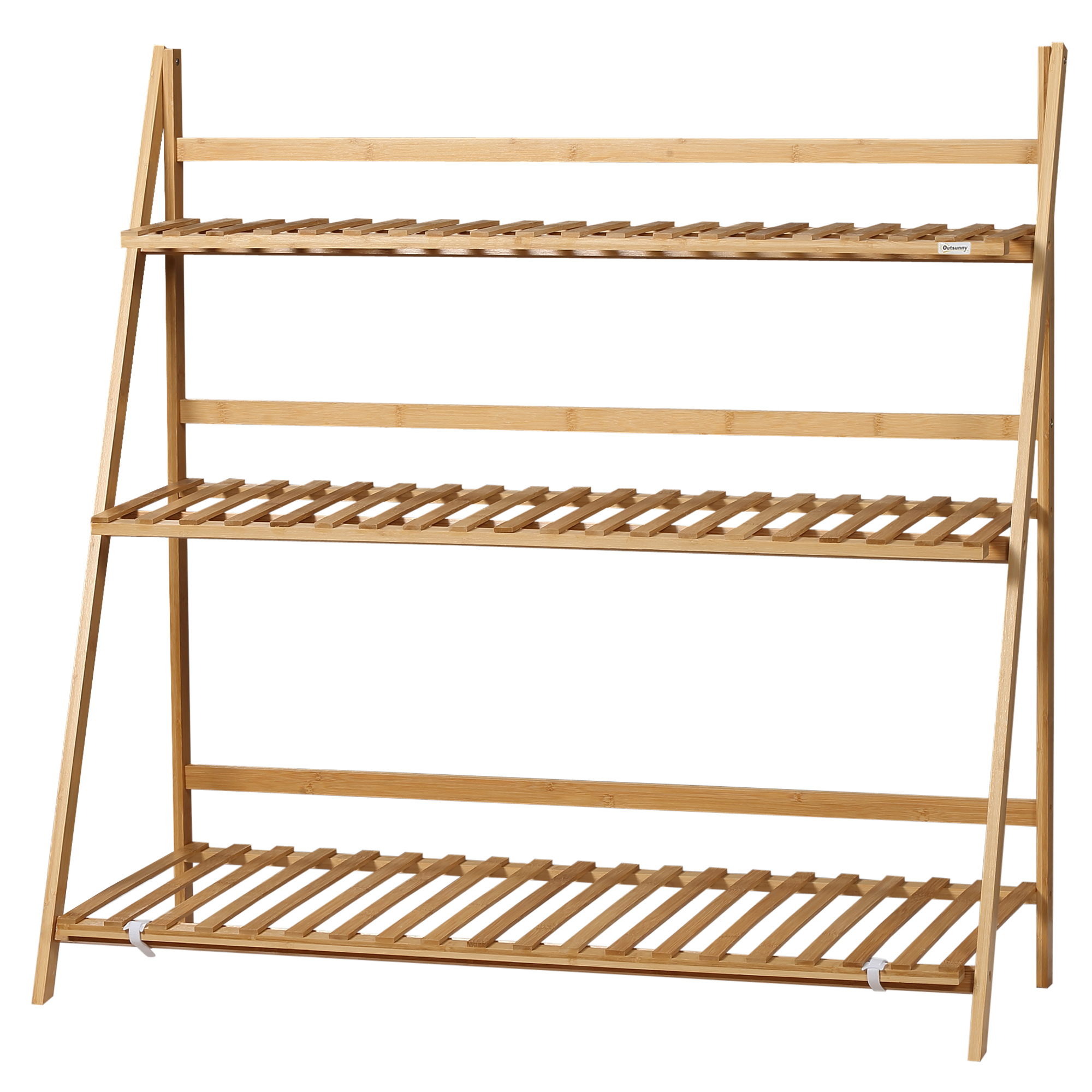Outsunny Pyramidenförmiges klappbares Bambus Pflanzenregal mit 3 Regalen 98 x 37 x 96,5 cm natürlich