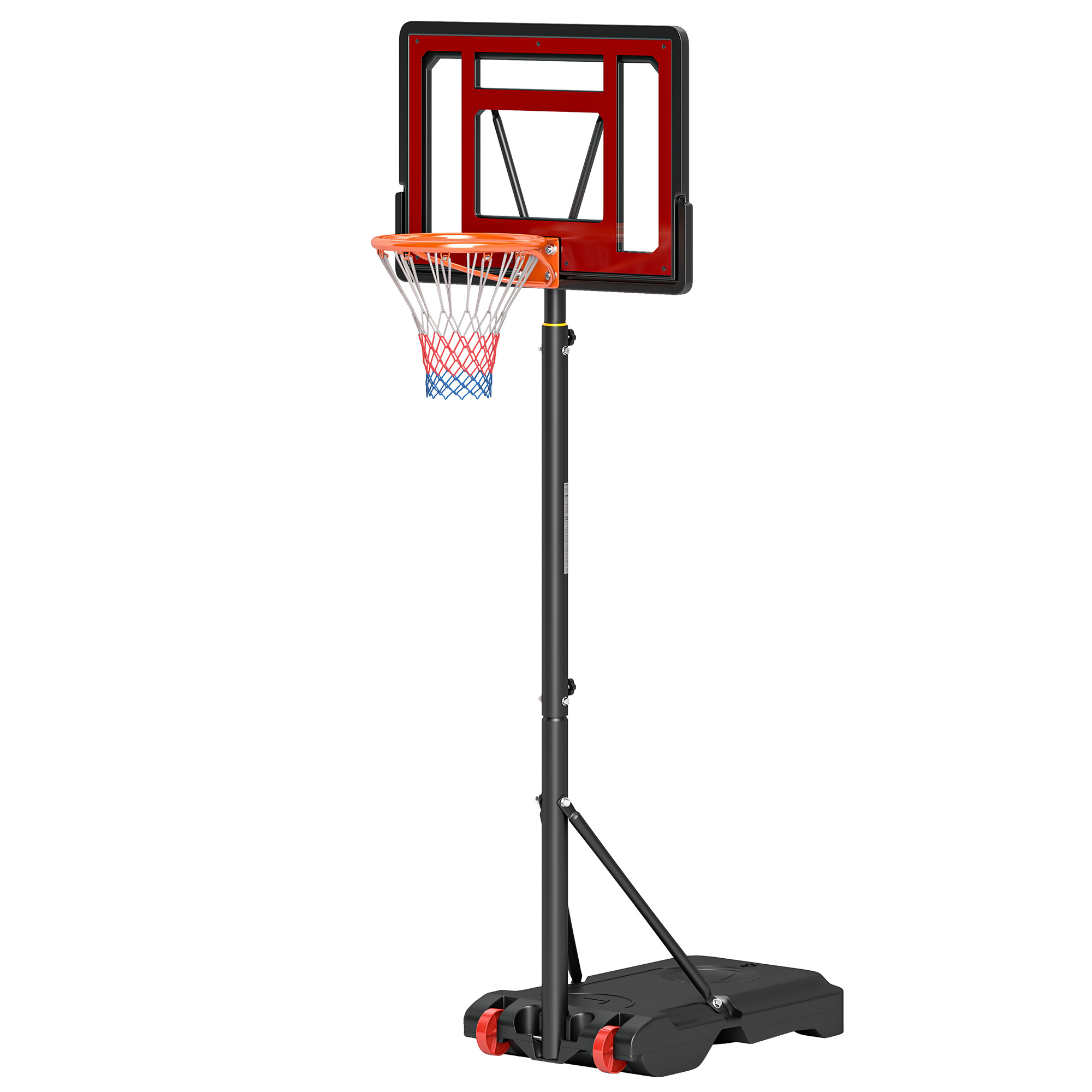 HOMCOM Rollbarer Basketballständer, Verstellbarer Basketballkorb, freistehend, Kunststoff, Stahl, 75L x 83B x 205-261H cm