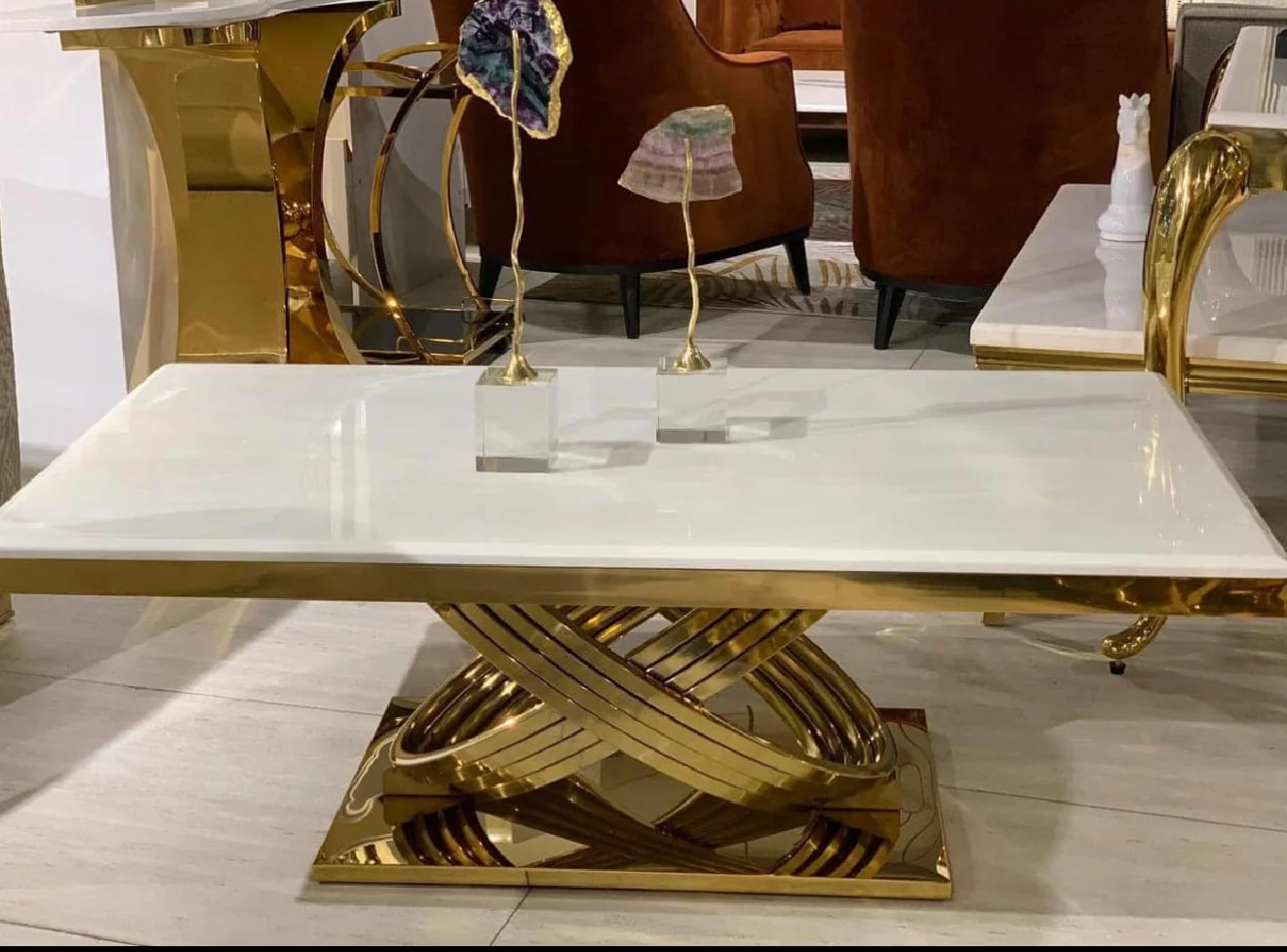 Rose Cream and Gold Coffee Table – Luxury Modern Design