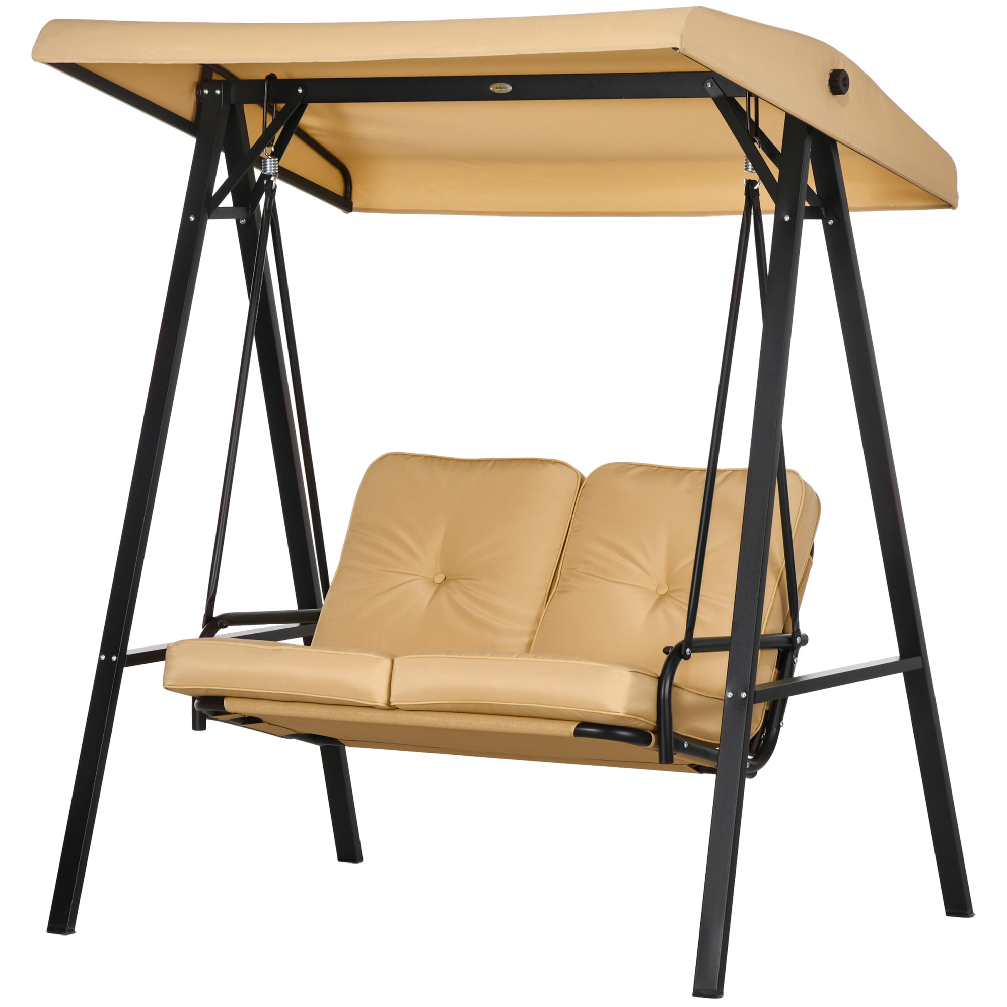 Outsunny Hollywoodschaukel, 2-Sitzer Gartenschaukel mit verstellbarem Dach, bis 220 kg belastbar, 138 x 106 x 174 cm, Beige