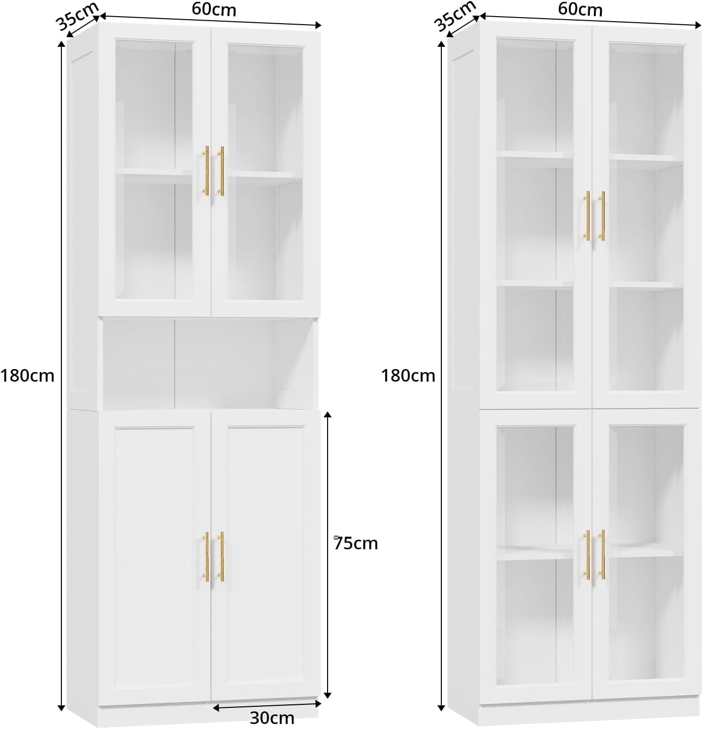VOWNER Libreria con Ante in Vetro, Libreria a 5 Ripiani con Ripiano Regolabile, Set Moderno di Mobili Contenitori per Ufficio, Soggiorno, Bianco(CD)