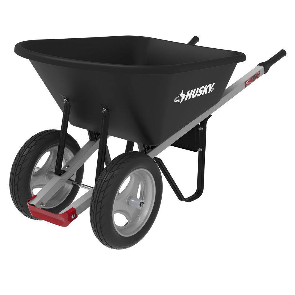 Husky 6 Cu. Ft. Poly Dual Wheel Wheelbarrow with Flat Free Tires