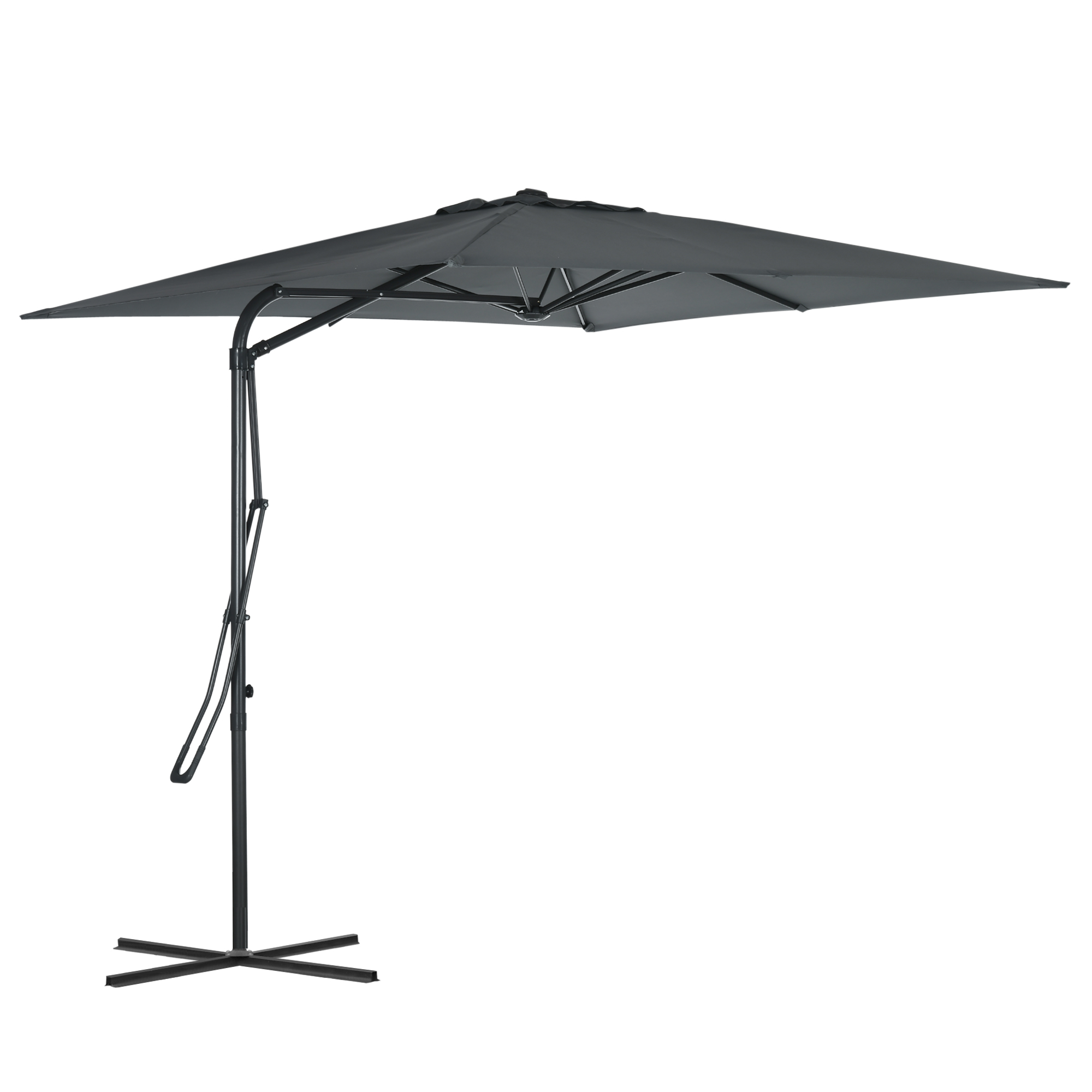 Outsunny Versetzter quadratischer Sonnenschirm 2,5 x 2,5 m, Garten-Sonnenschirm mit UV-Schutz inkl. Kreuzfuß dunkelgrau