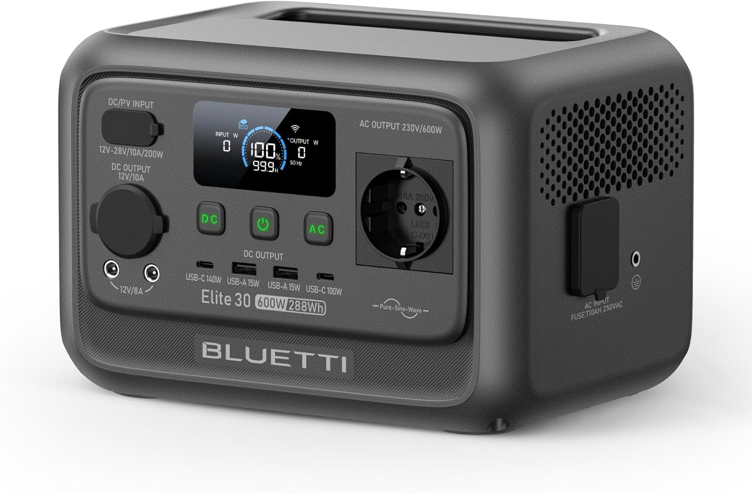 BLUETTI Stazione di Energia Portatile Elite 30 V2, Batteria LiFePO4 da 288Wh, Uscita CA da 600W (Picco 1500W), Ricarica Totale in 70 Minuti, Ideale per Campeggio, Viaggi, Interruzioni di Corrente