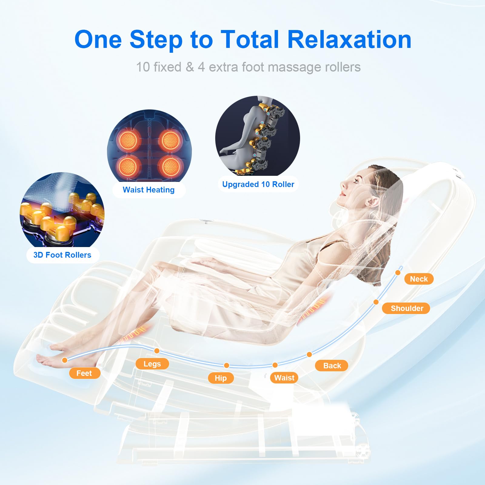 Massagesessel mit Zero-Gravity 14 Rollen 8 Luftkammern Wärmefunktion Rücken und Beine Fußmassage Bluetooth 2-in-1-Touchscreen