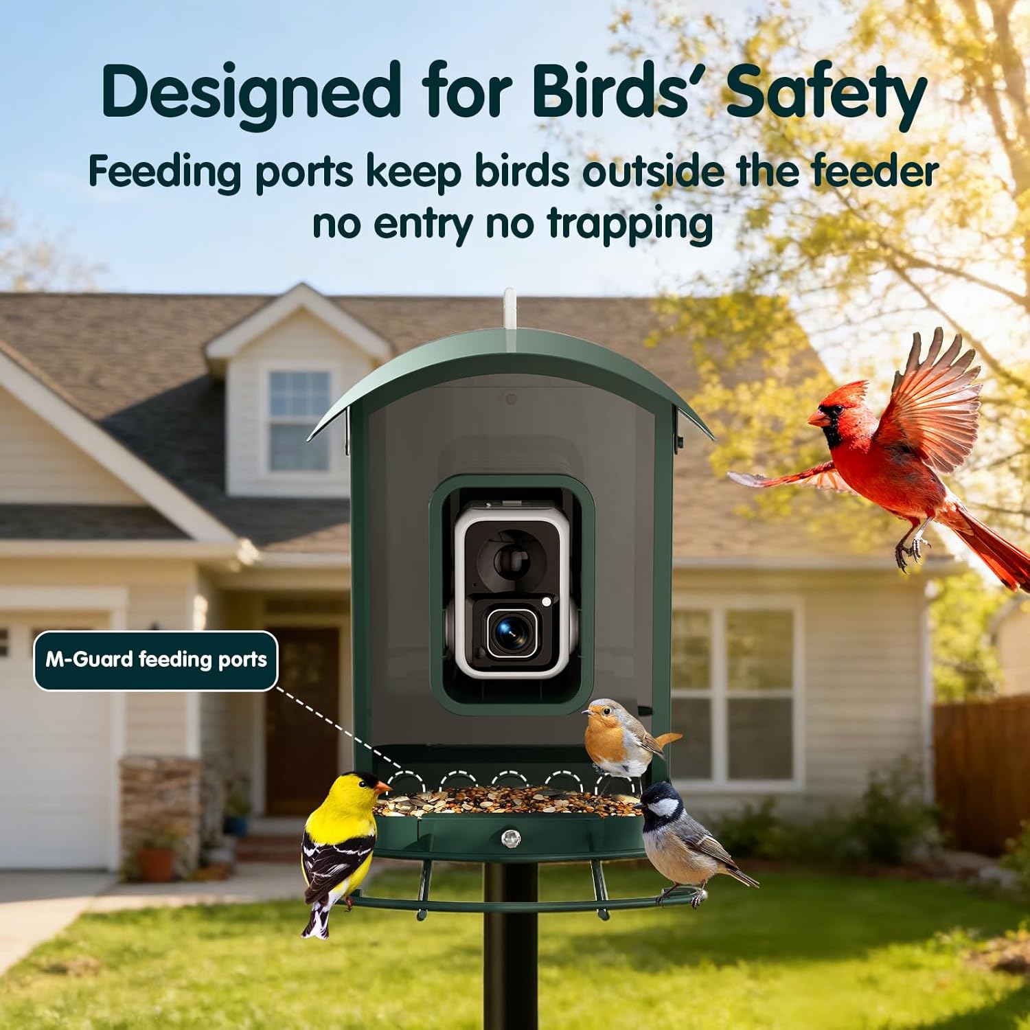 Bird Feeder with Camera  4K Ultra HD Video with 30fps Live View  10x Slow Motion  No Subscription  Solar Powered AI Smart Bird Feeder with Camera  2.4G/5G Wi-Fi  Durable Metal Bird Lover Gift