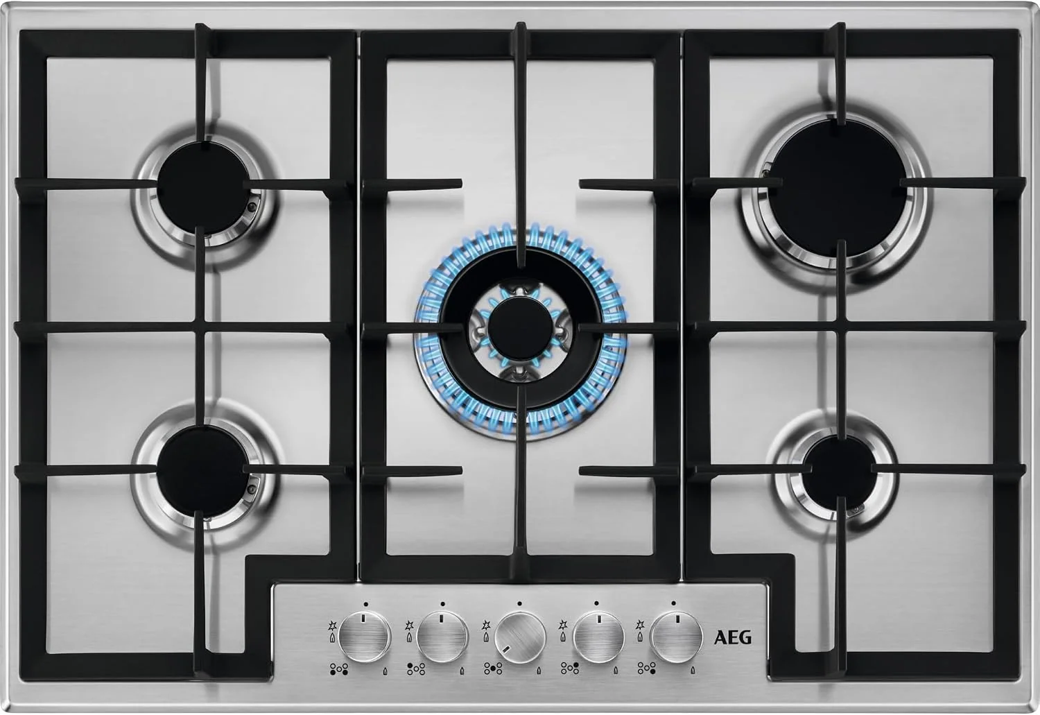 AEG HGB75400SM Slim Line Gaskochfeld, 75 cm, 5 Feuer, Edelstahl