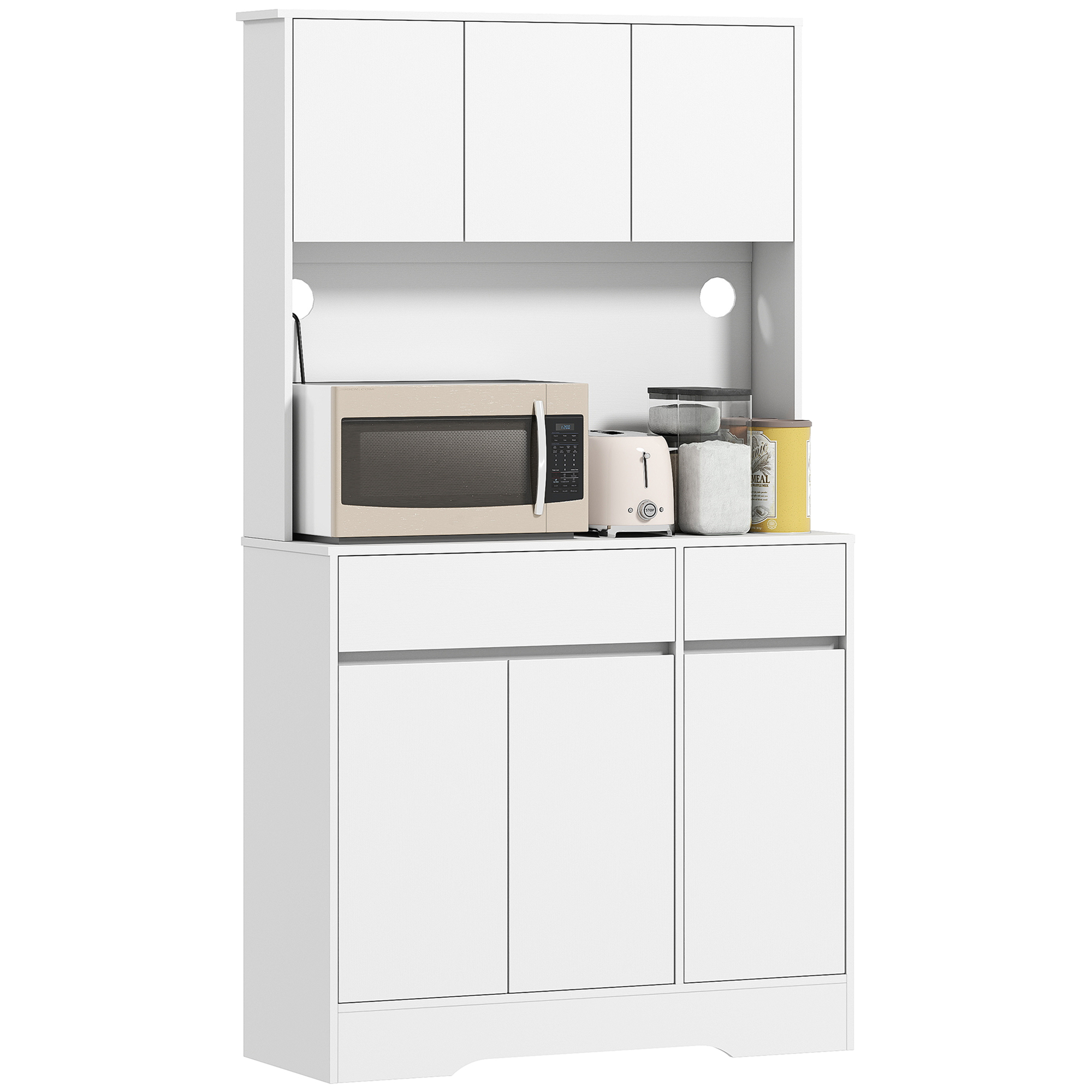 Keukenkast met Open Werkblad, 6 Kastdeuren, 2 Laden, Verstelbare Planken, Kabelgaten, Spaanplaat, Wit