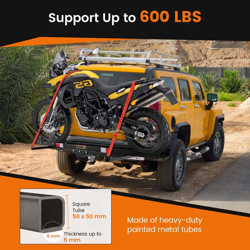 600Lbs Motorcycle Hitch Carrier Fit Up To 75Quot Wide Tire Motorcycle Carrier Hitch Mount Wloading Ramp Dirt Bike Trailer Heavy Duty Motorcycle Rack