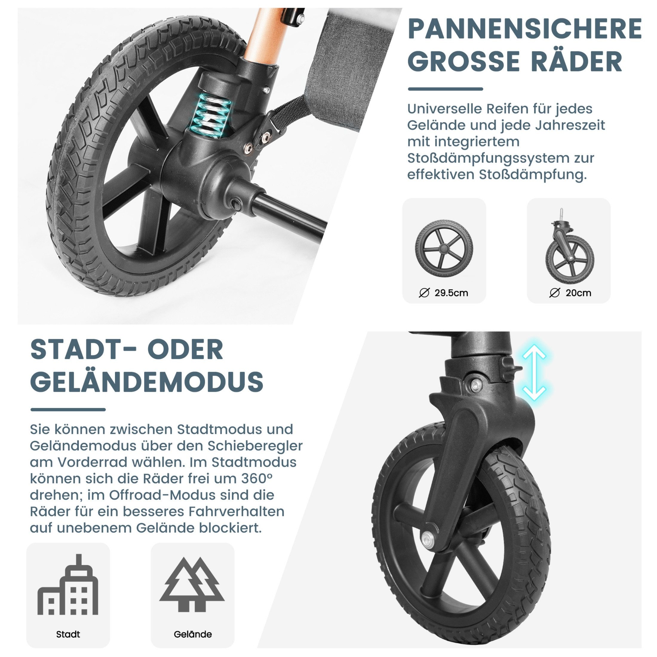 Kombi-Kinderwagen 2-in-1 Kinderwagen mit Babywanne, All-Terrain, verstellbar, faltbar