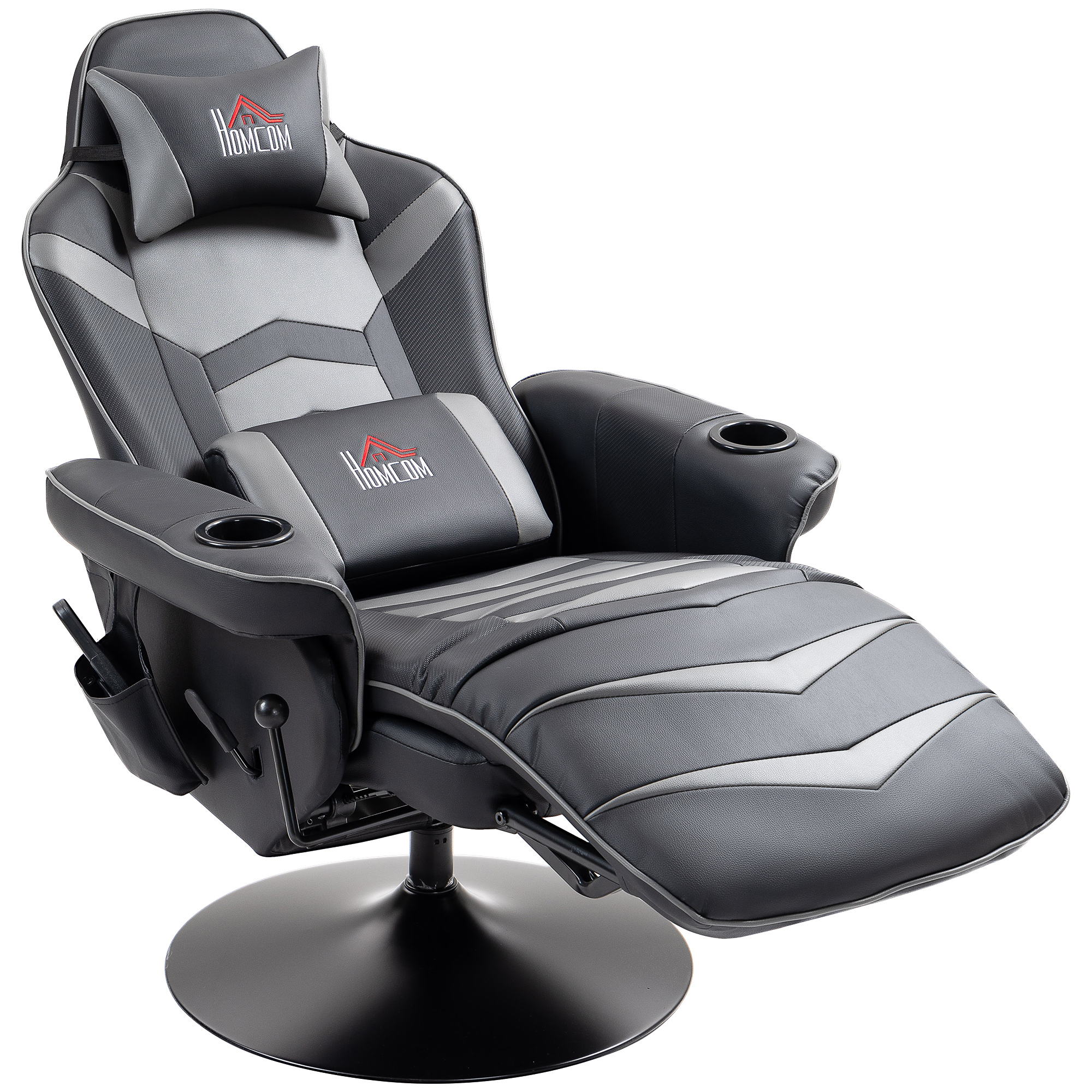 HOMCOM Gamingsessel, Massagefunktion, neigbare Lehne, Fußstütze, bis 120 kg, Stahlrahmen, Kunstleder, Grau